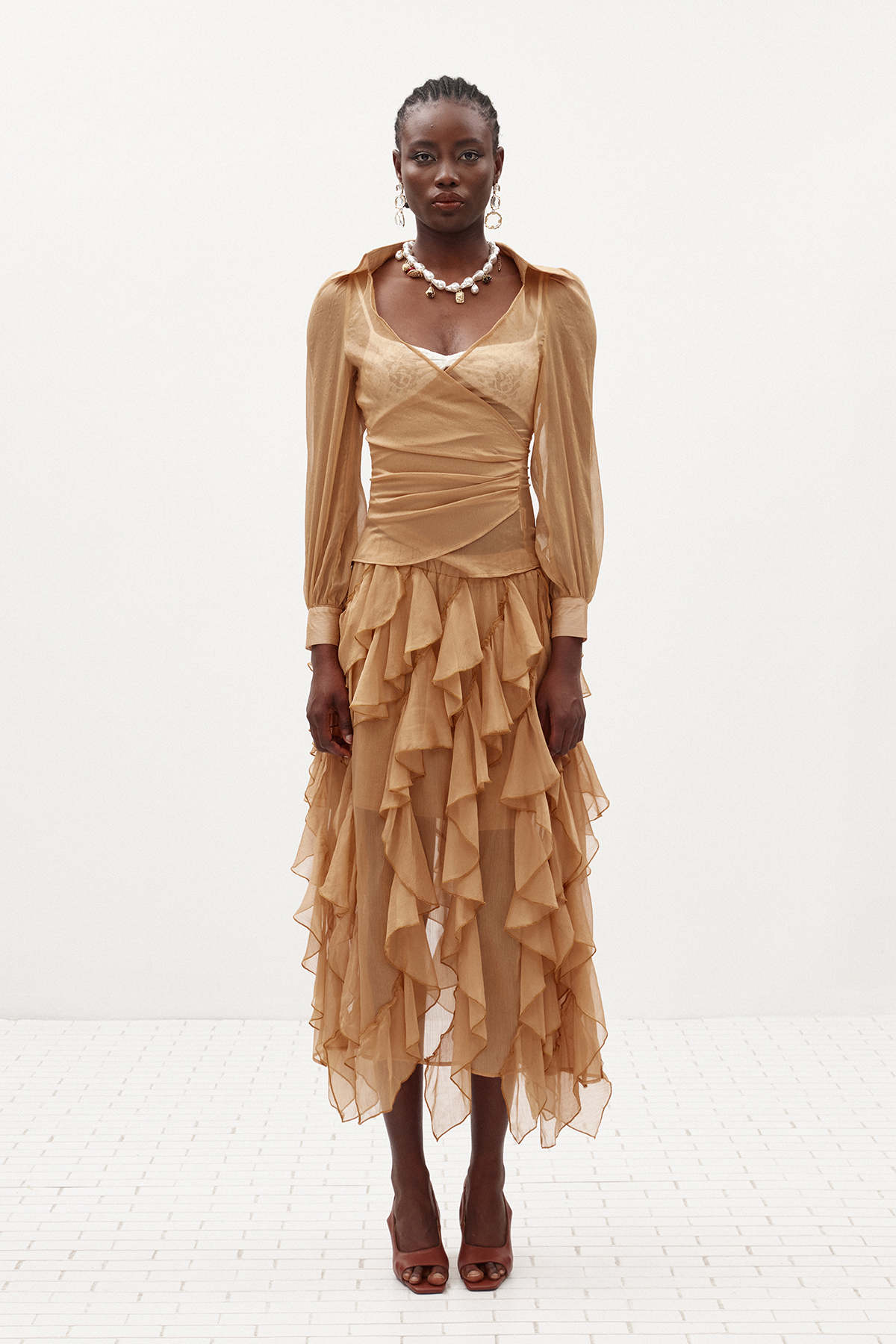 Ilham Asymmetric Ruffle Mesh Skirt Set