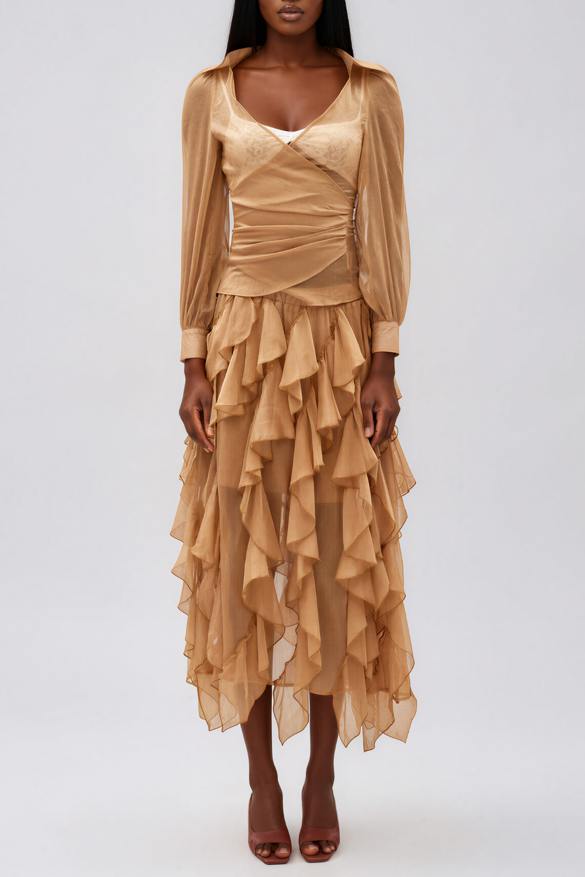 Ilham Asymmetric Ruffle Mesh Skirt Set