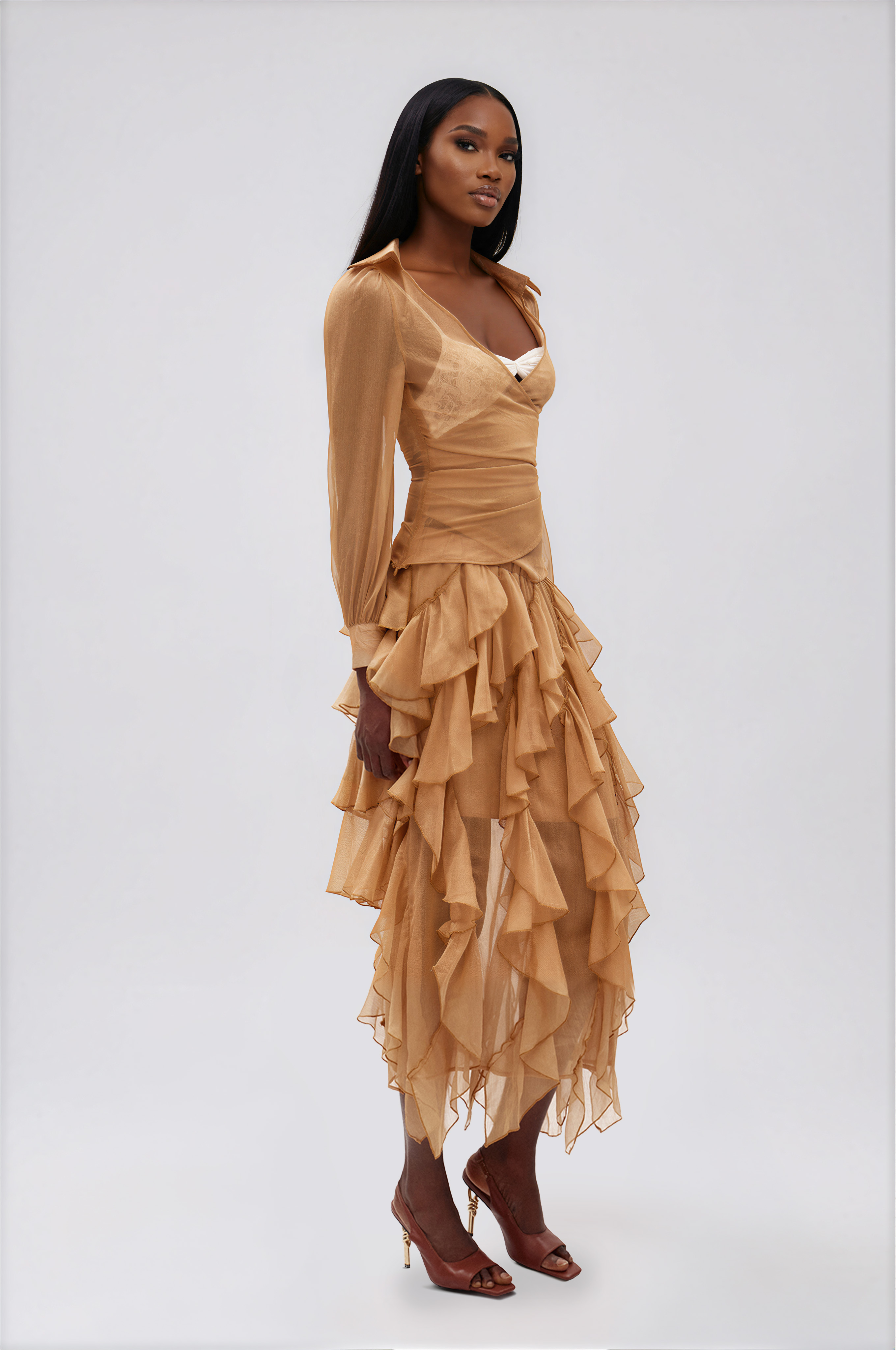 Ilham Asymmetric Ruffle Mesh Skirt Set