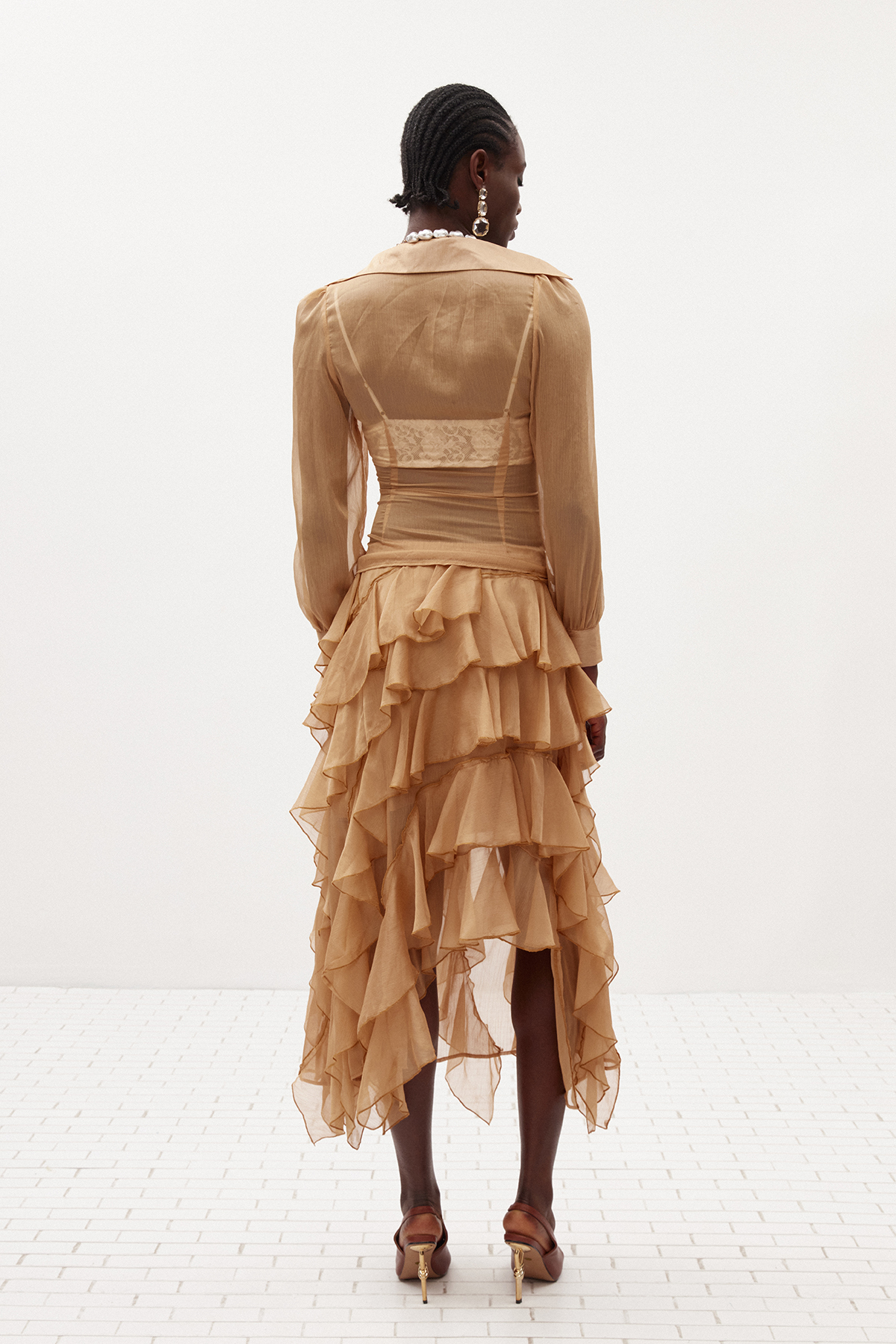 Ilham Asymmetric Ruffle Mesh Skirt Set