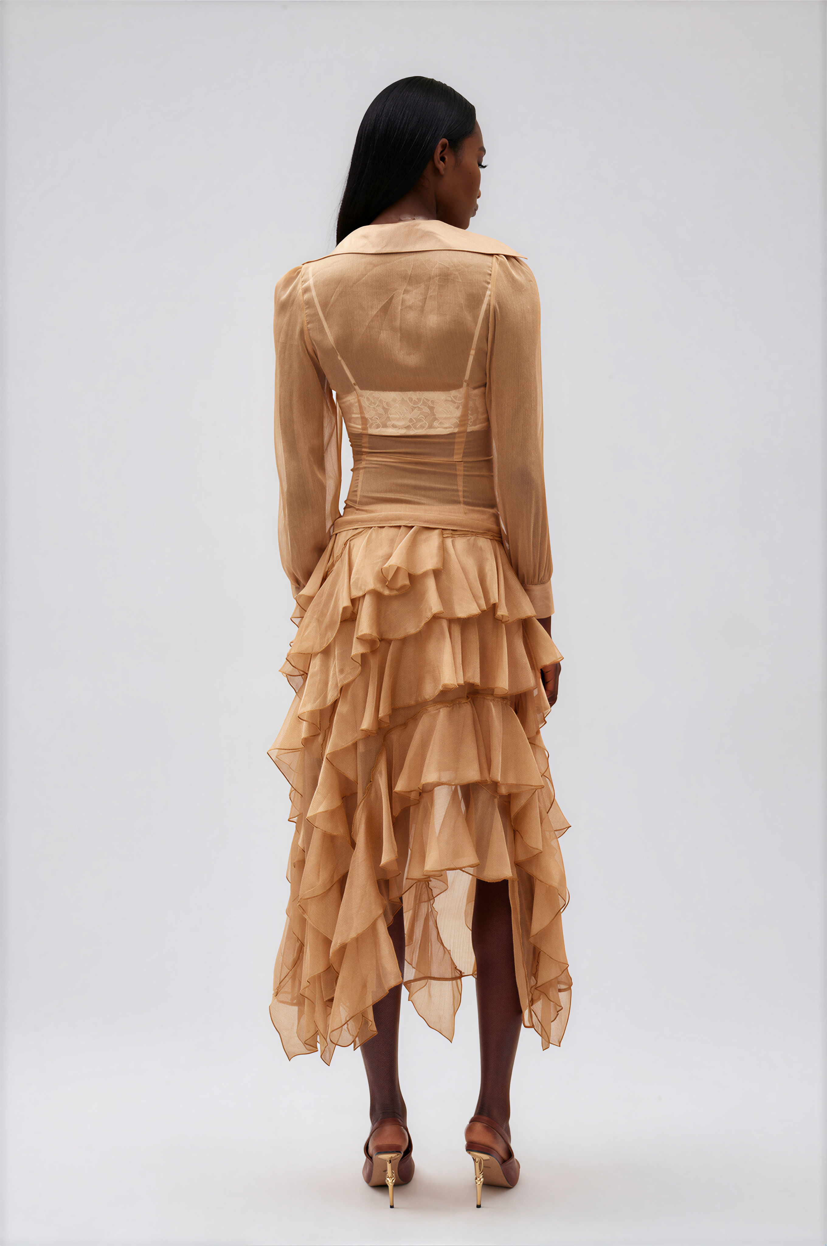 Ilham Asymmetric Ruffle Mesh Skirt Set