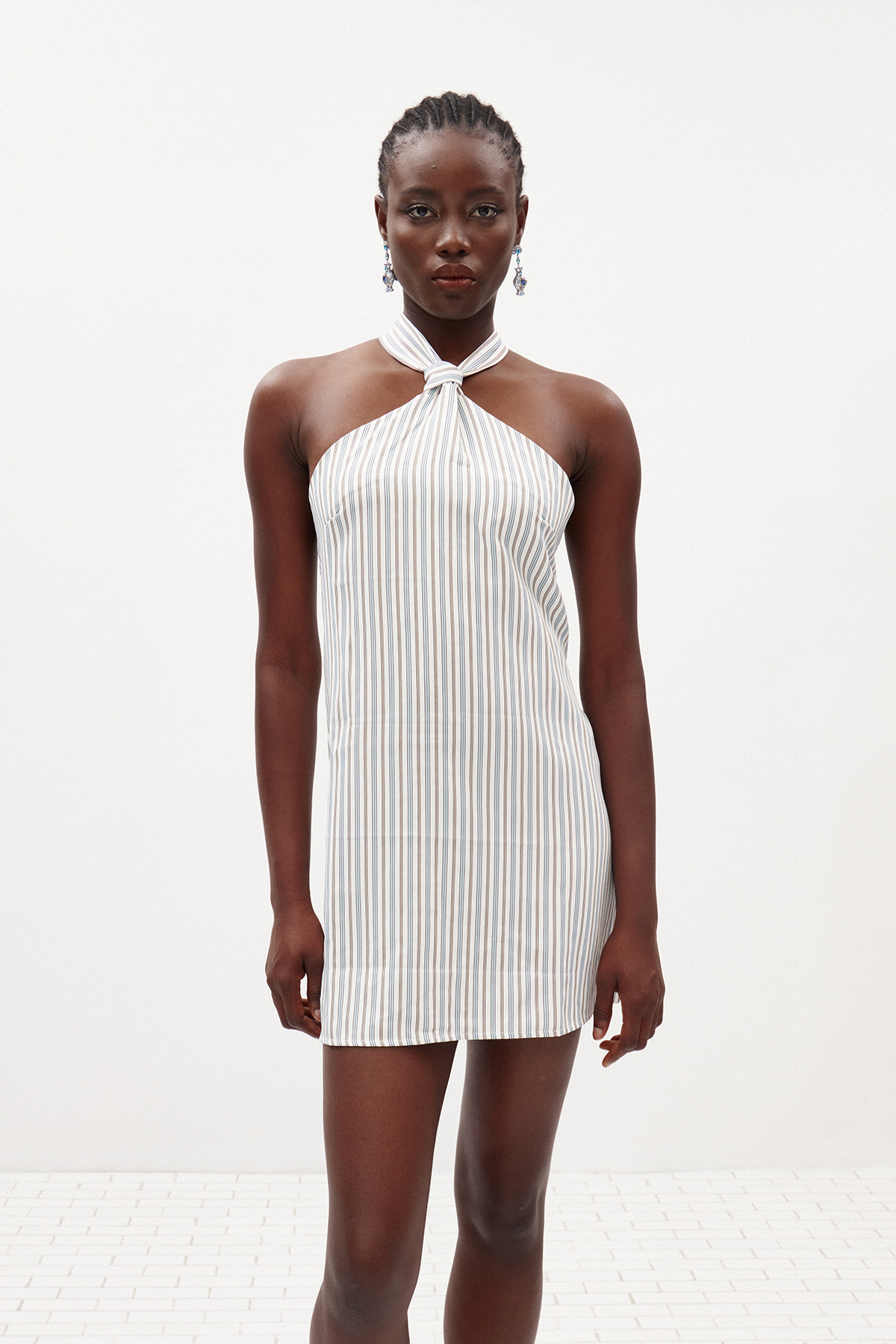 Ilian Halter Neck Stripe Mini Dress