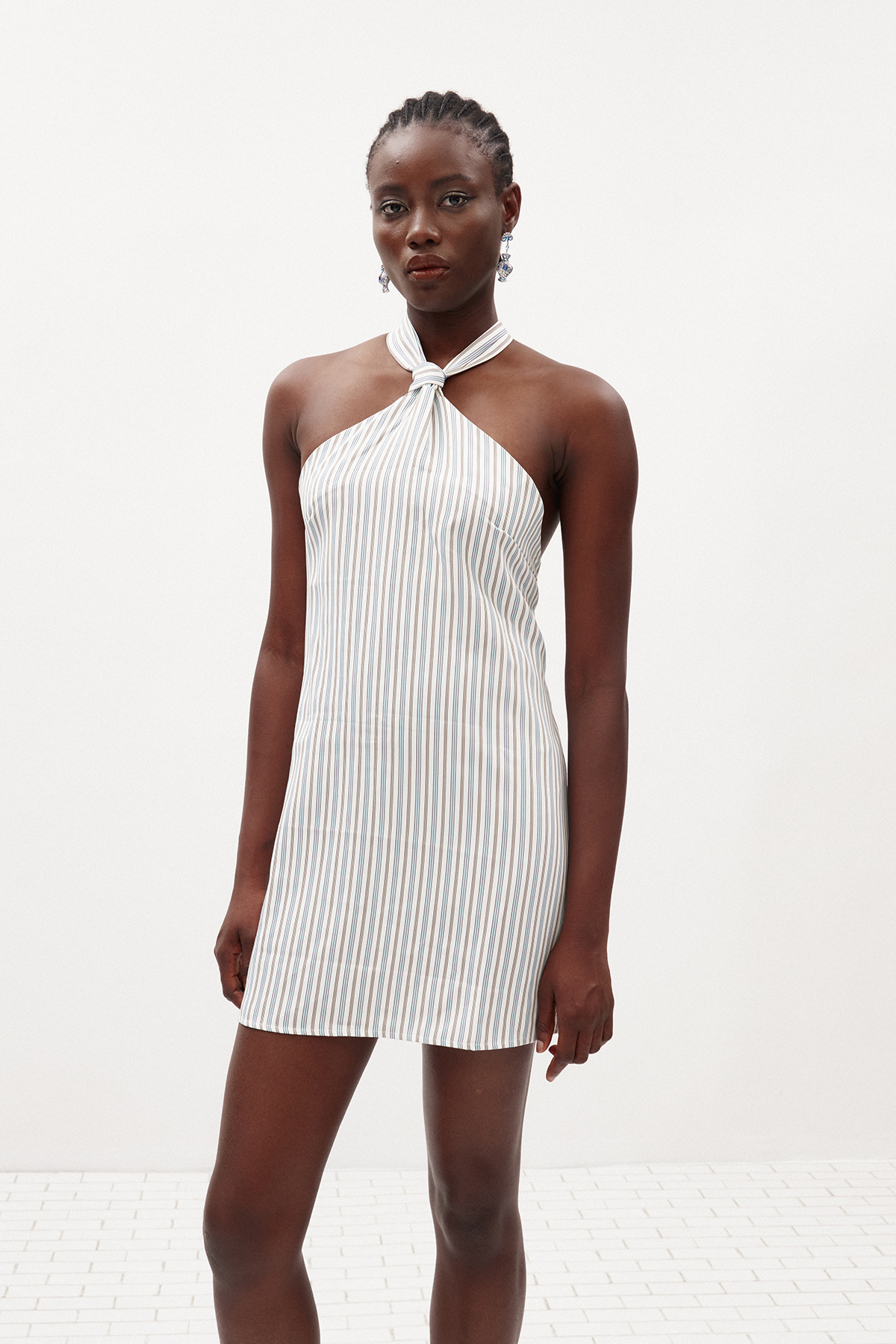 Ilian Halter Neck Stripe Mini Dress