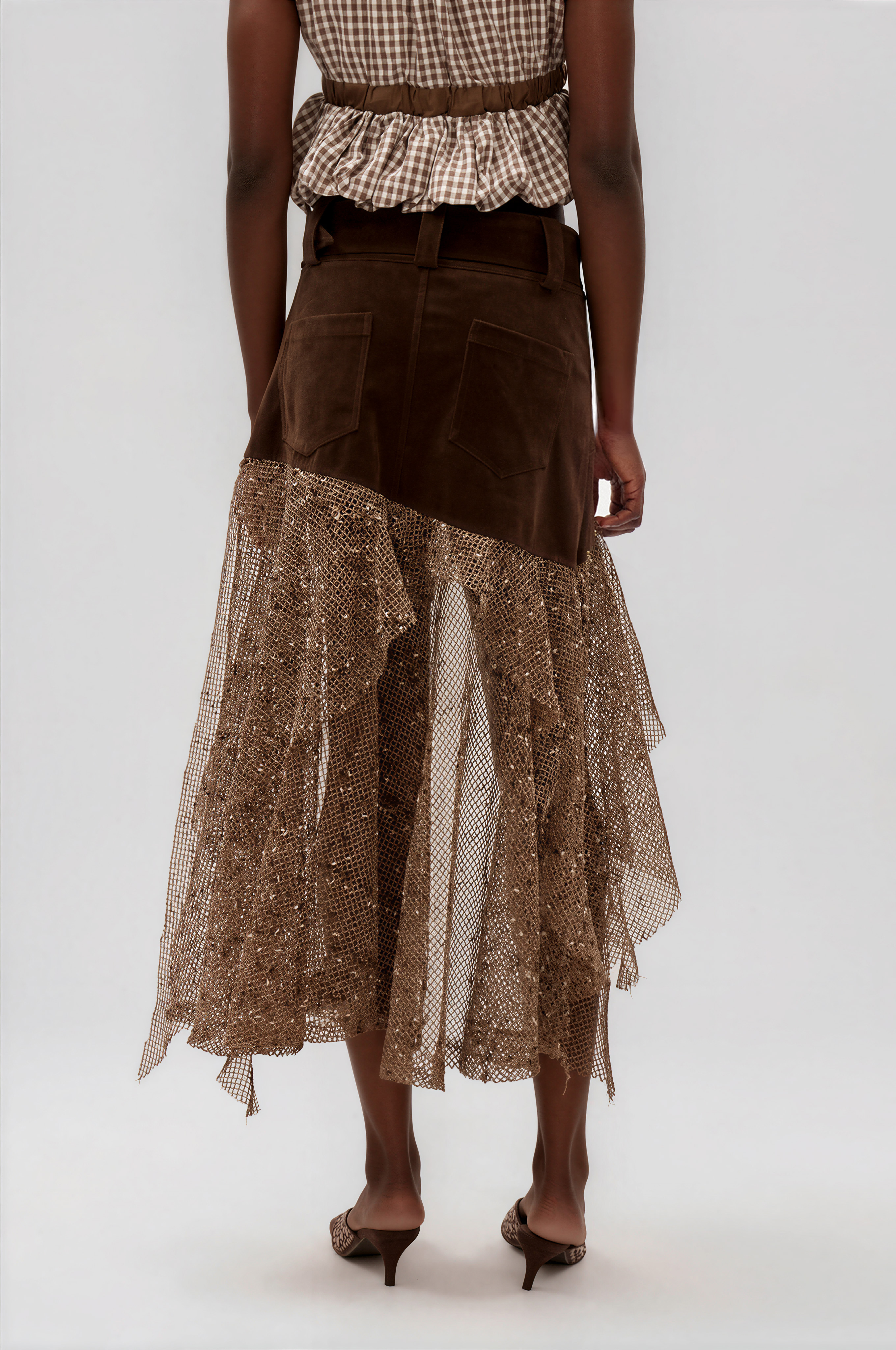 Ilina Ruffle Rhinestone Mesh Mini Skirt