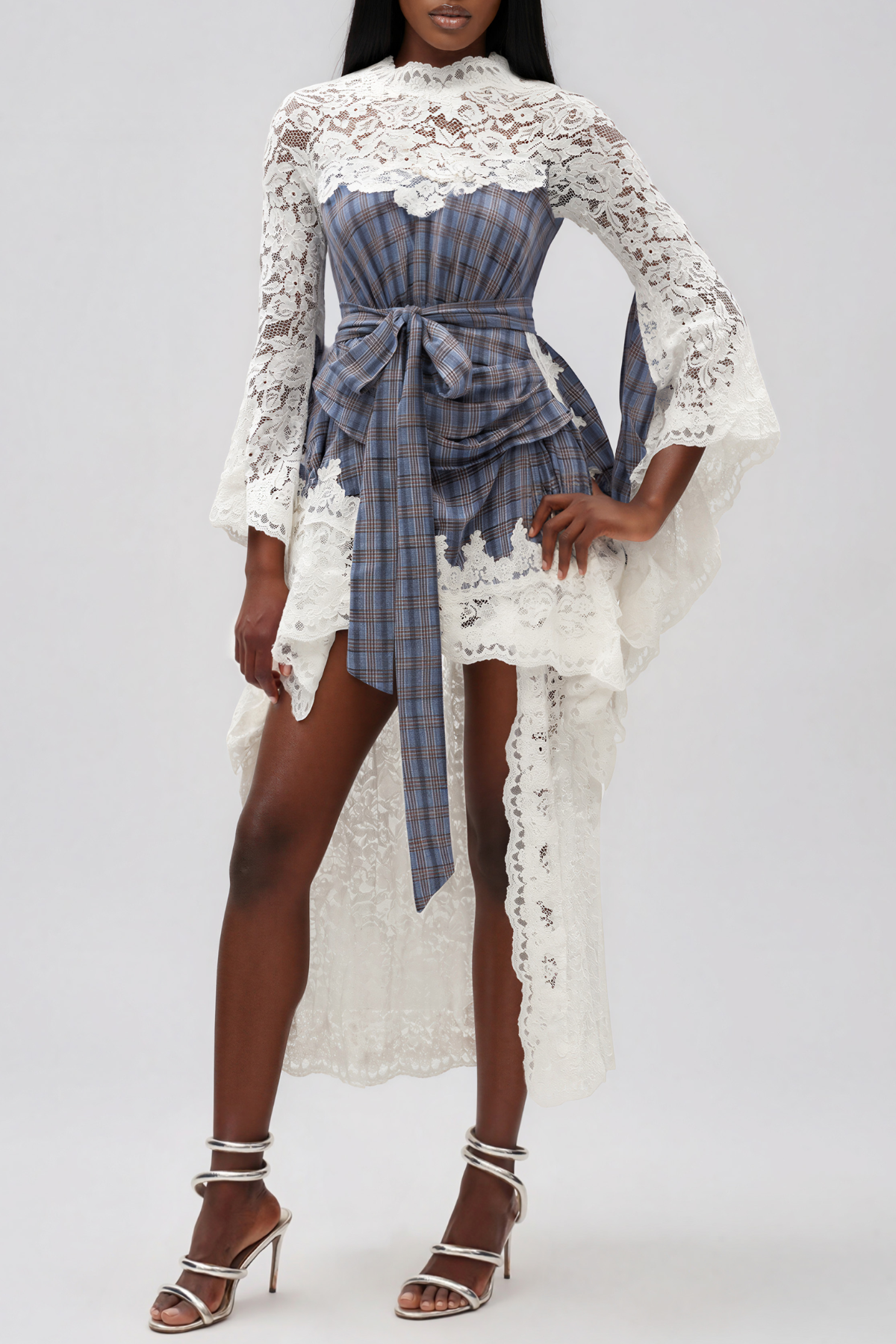 Iliya Backless Lace Grid Maxi Dress