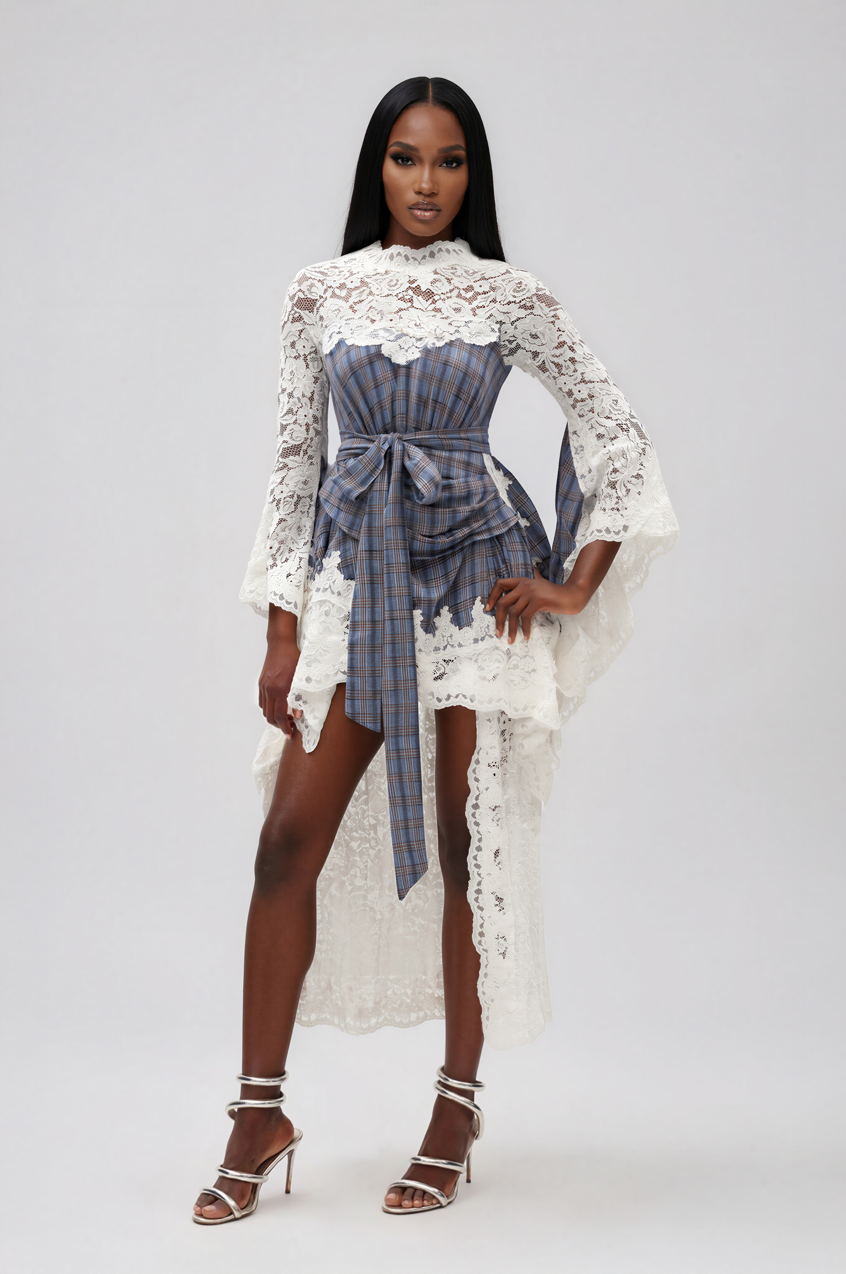 Iliya Backless Lace Grid Maxi Dress