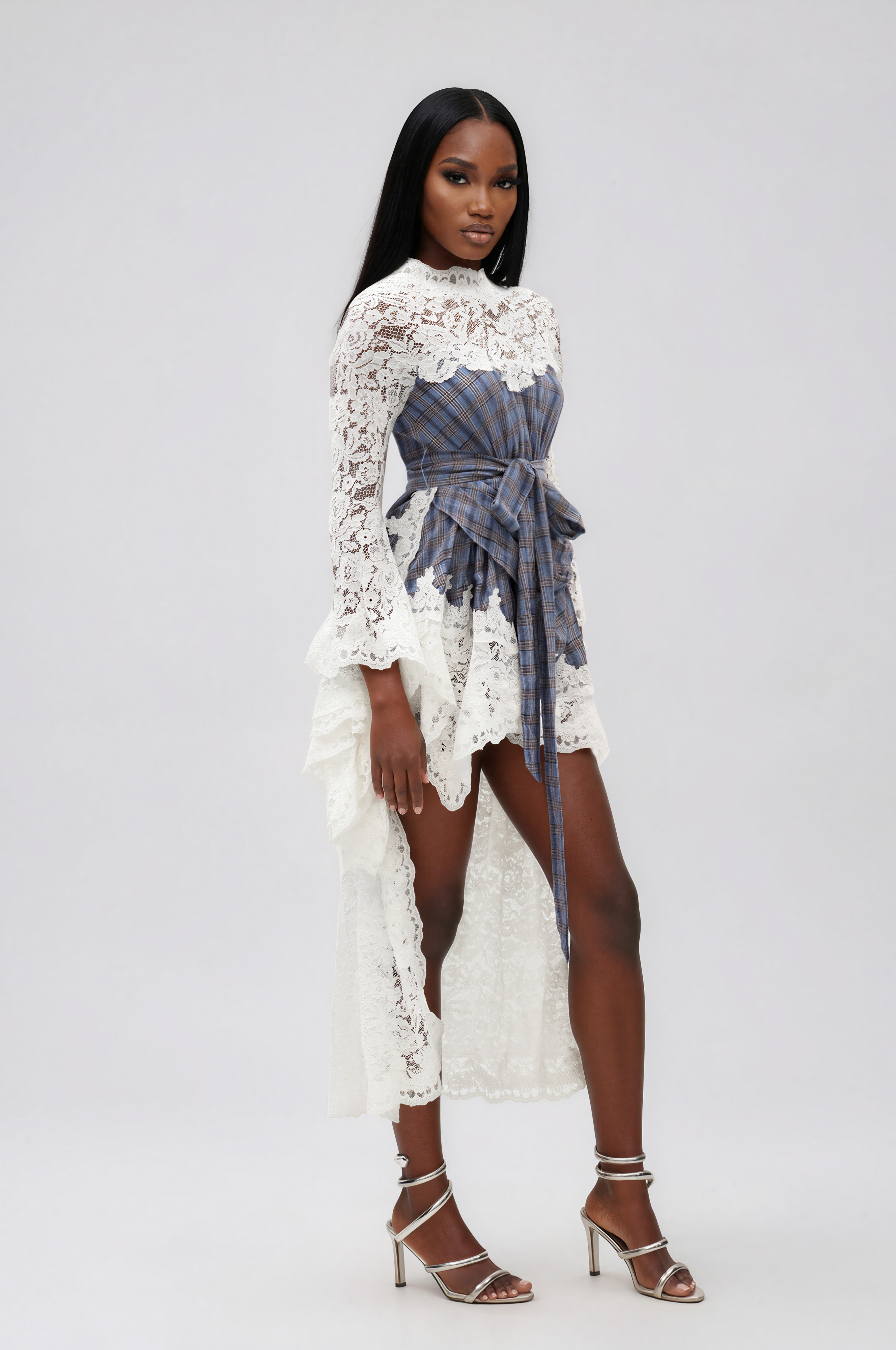 Iliya Backless Lace Grid Maxi Dress