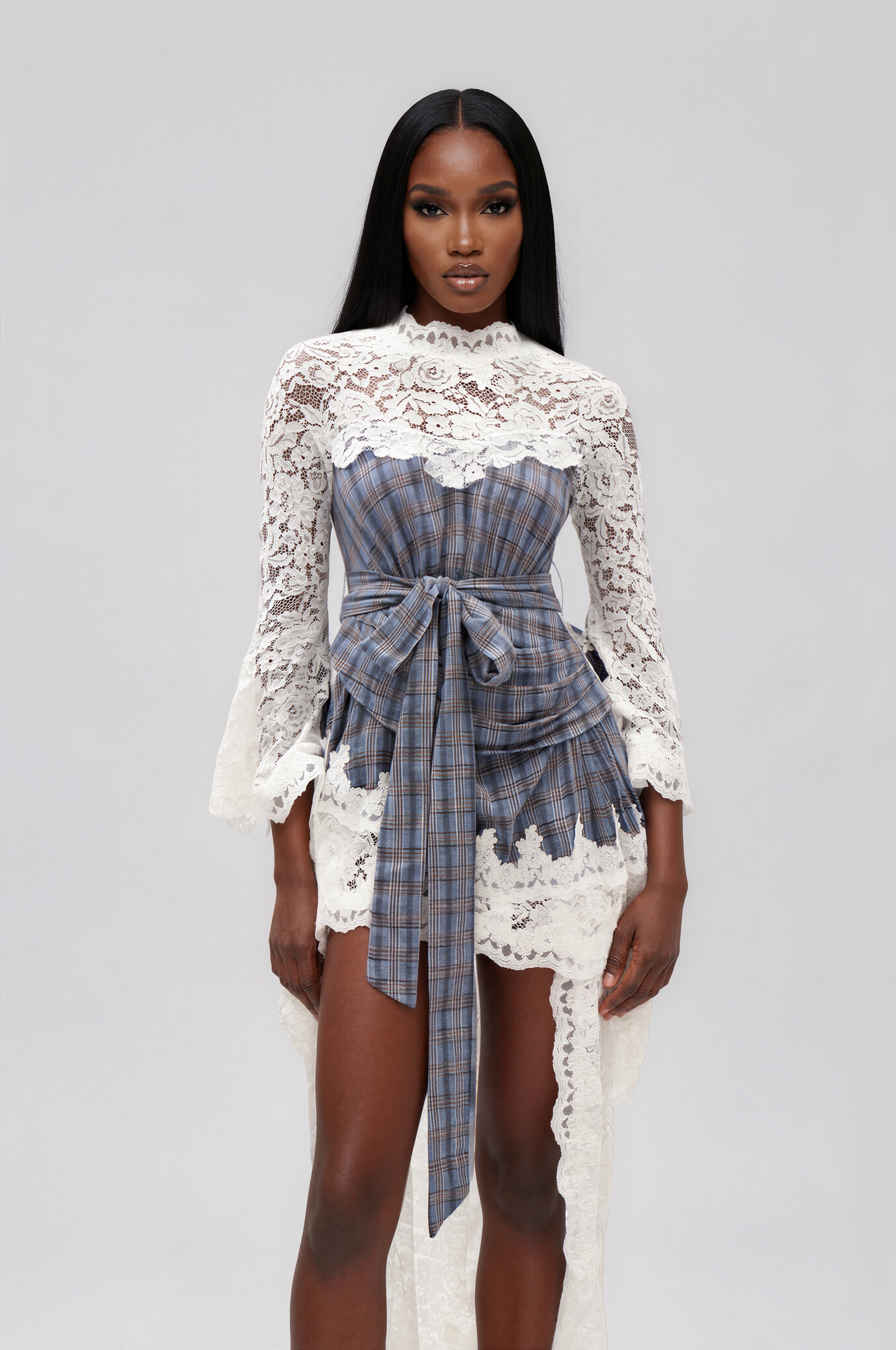 Iliya Backless Lace Grid Maxi Dress
