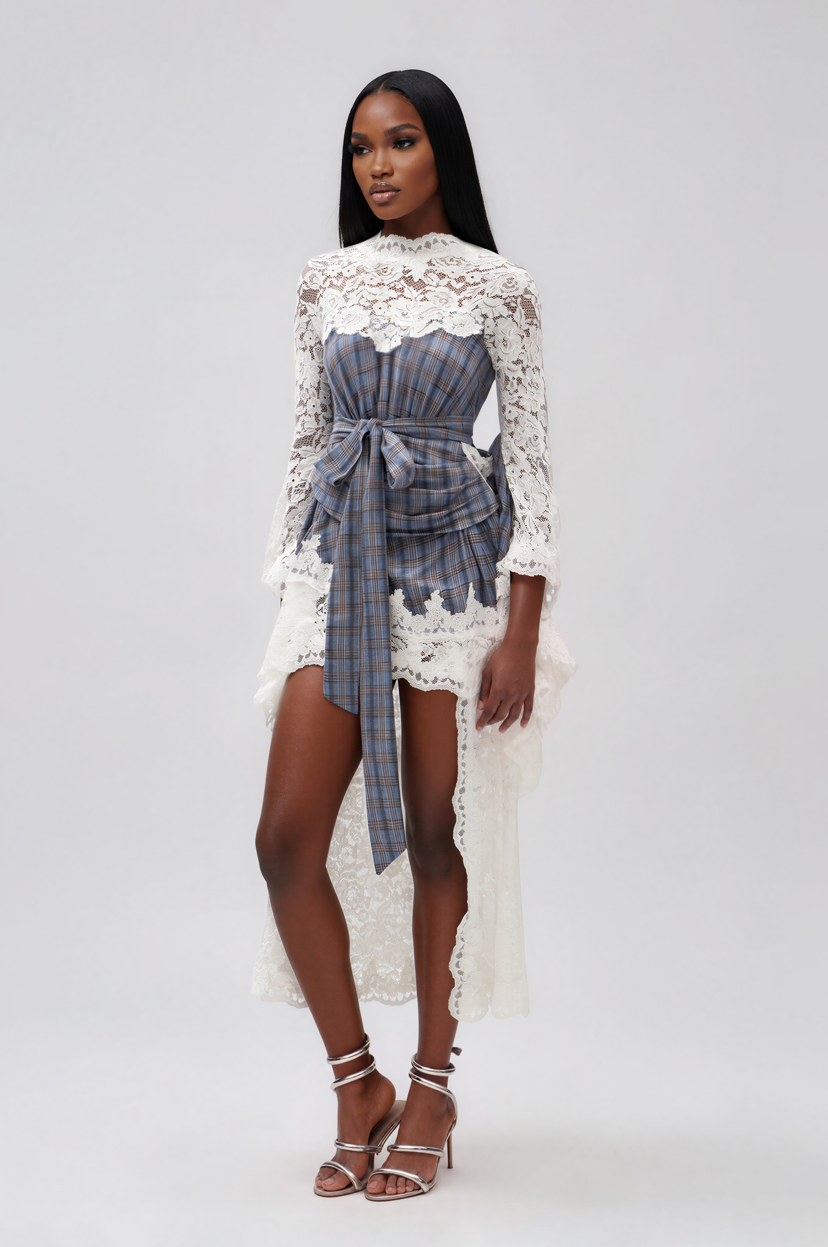 Iliya Backless Lace Grid Maxi Dress