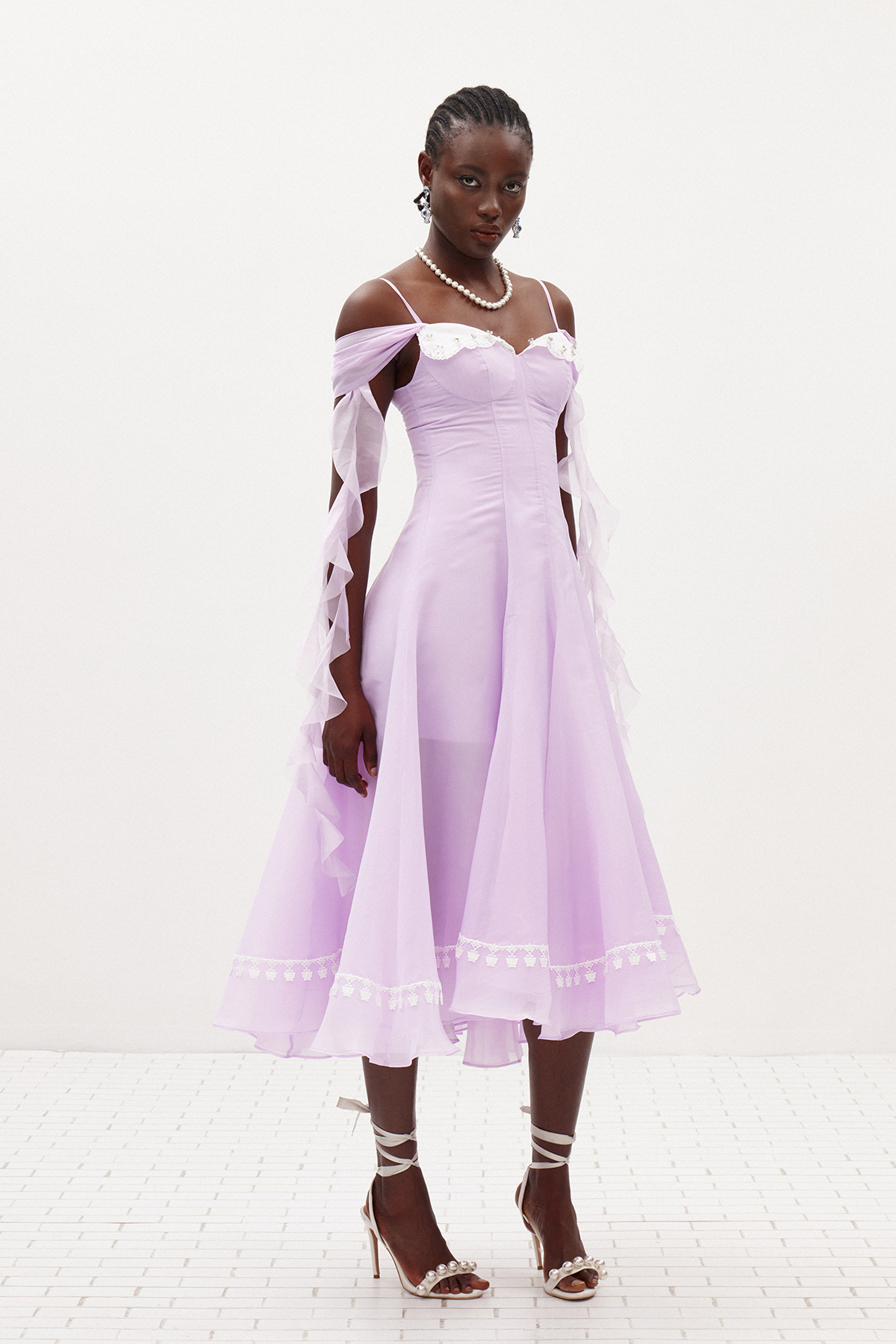 Iliyan Mesh Flared Fringe Maxi Dress