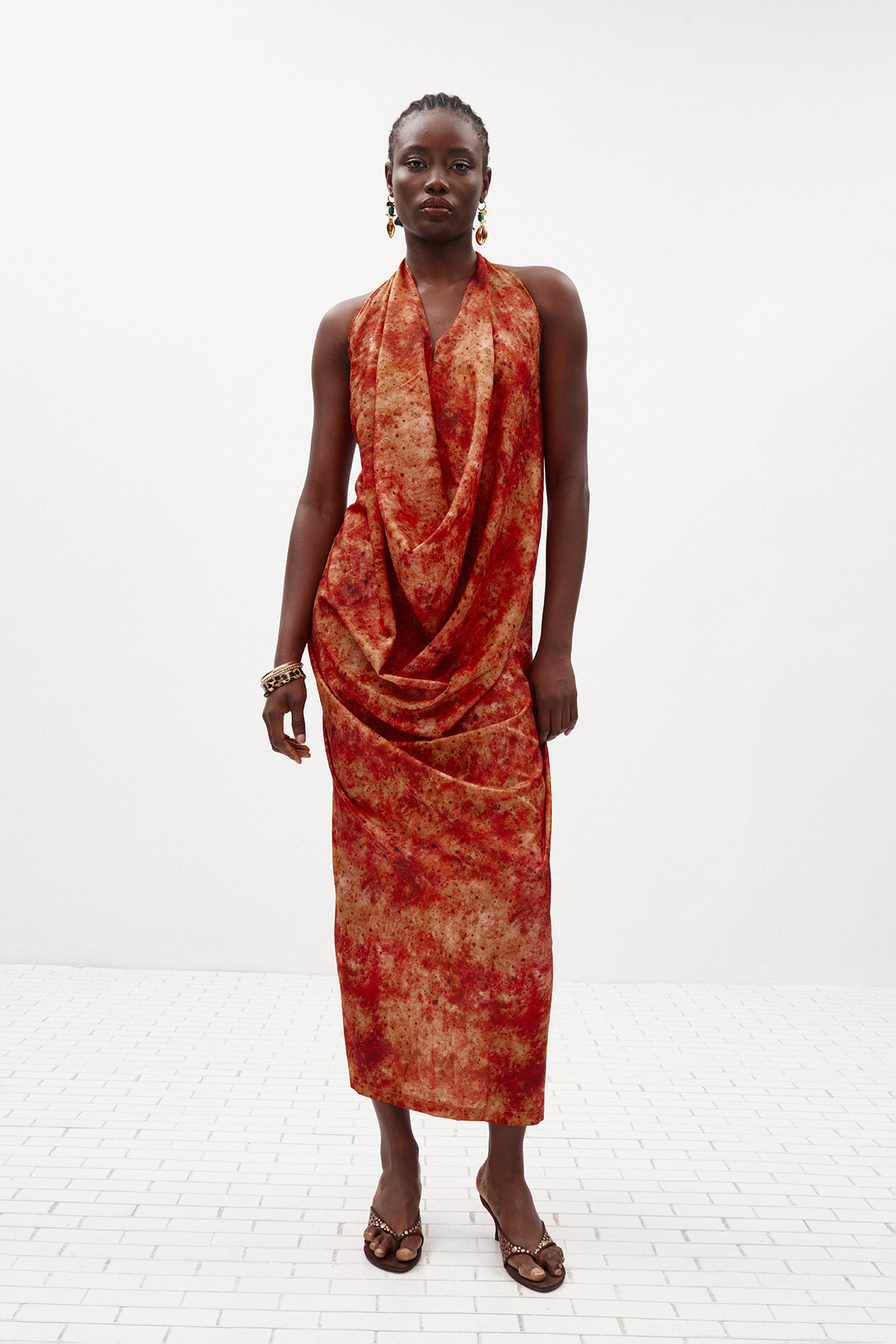Ilja Halter Neck Draped Maxi Dress