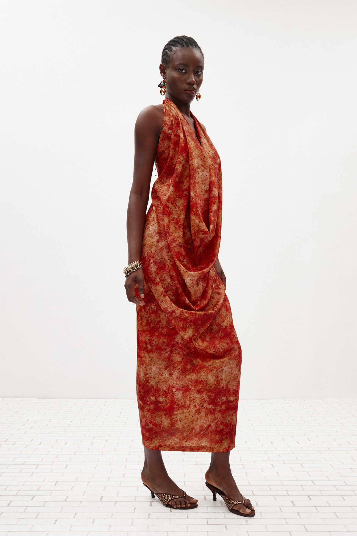 Ilja Halter Neck Draped Maxi Dress