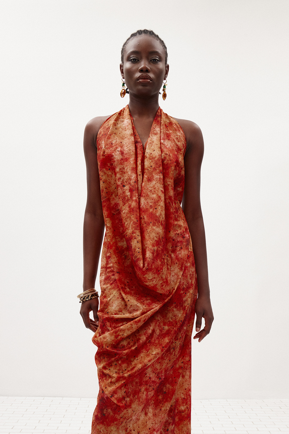 Ilja Halter Neck Draped Maxi Dress