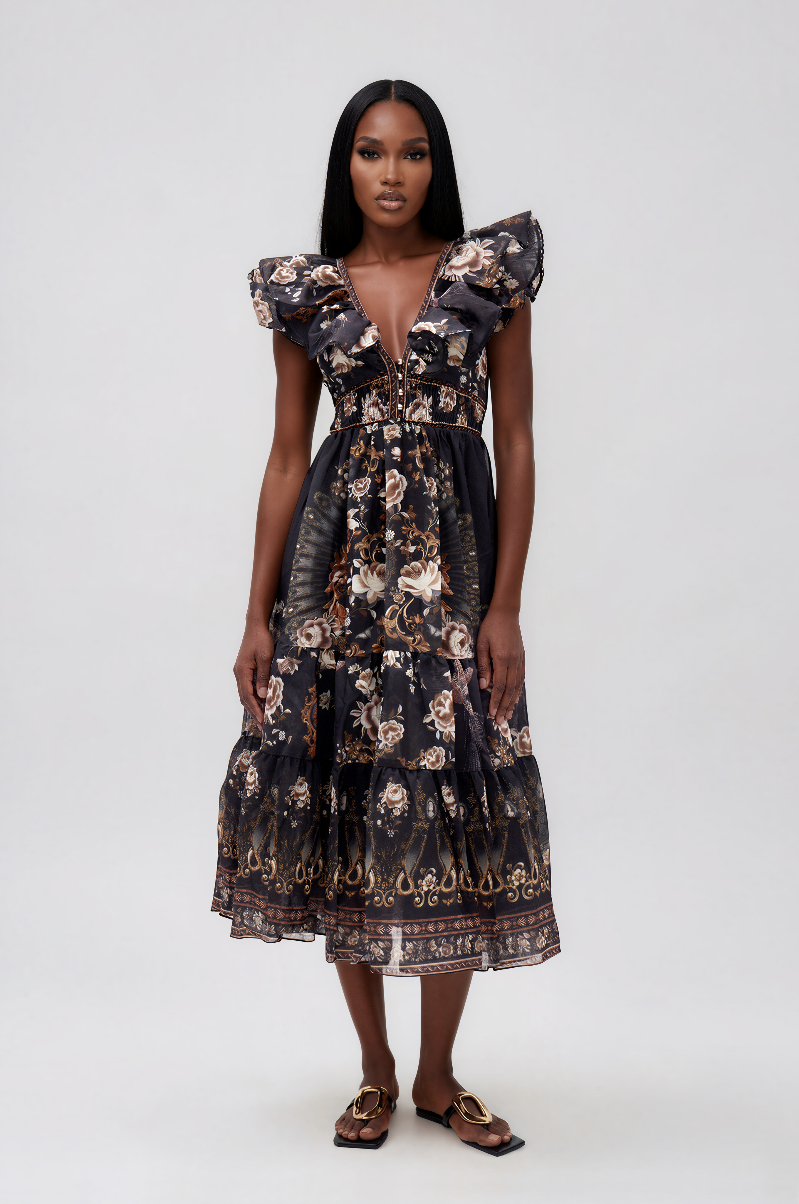 Ilkhom Plunge Floral Maxi Dress