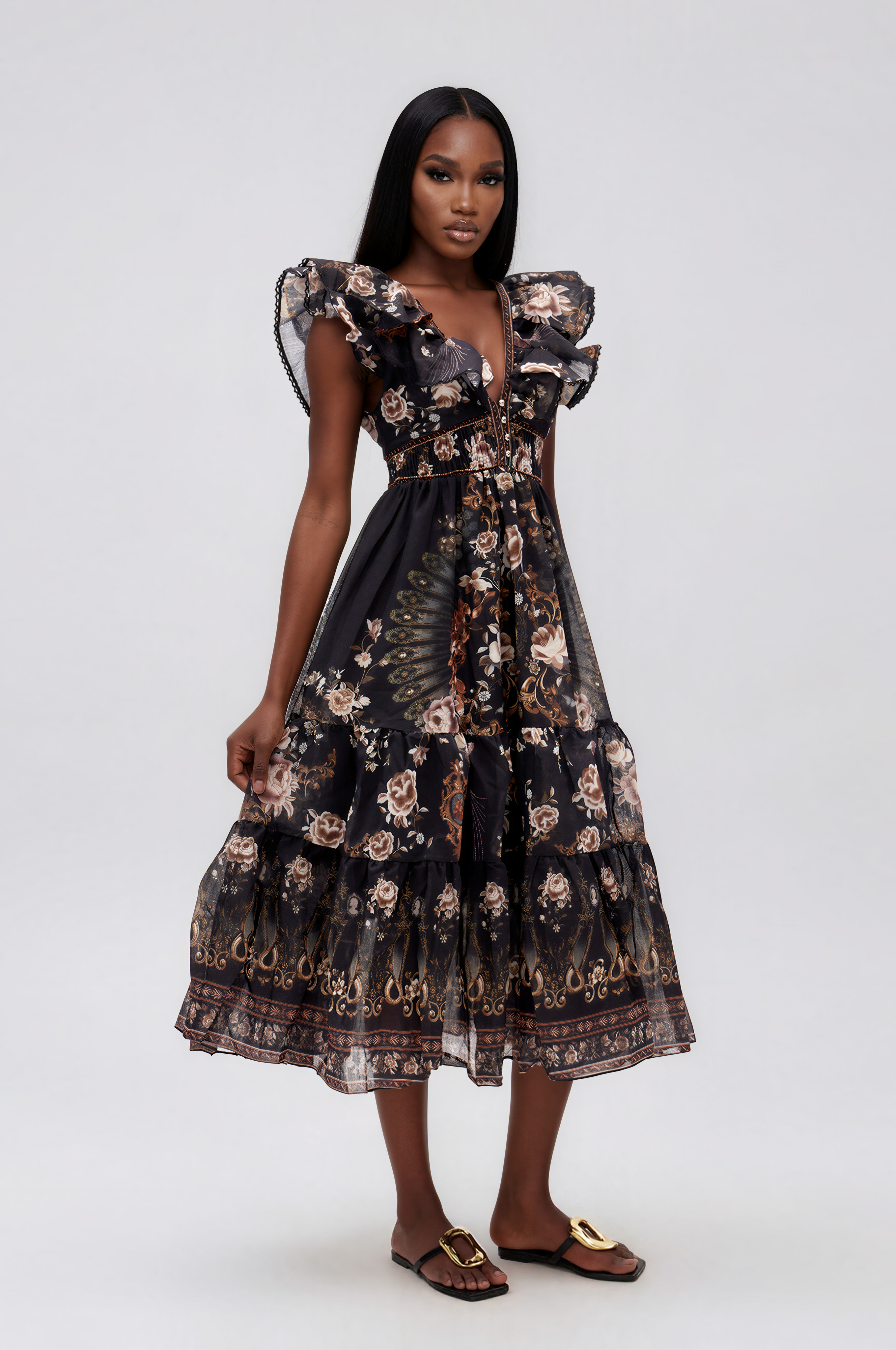 Ilkhom Plunge Floral Maxi Dress