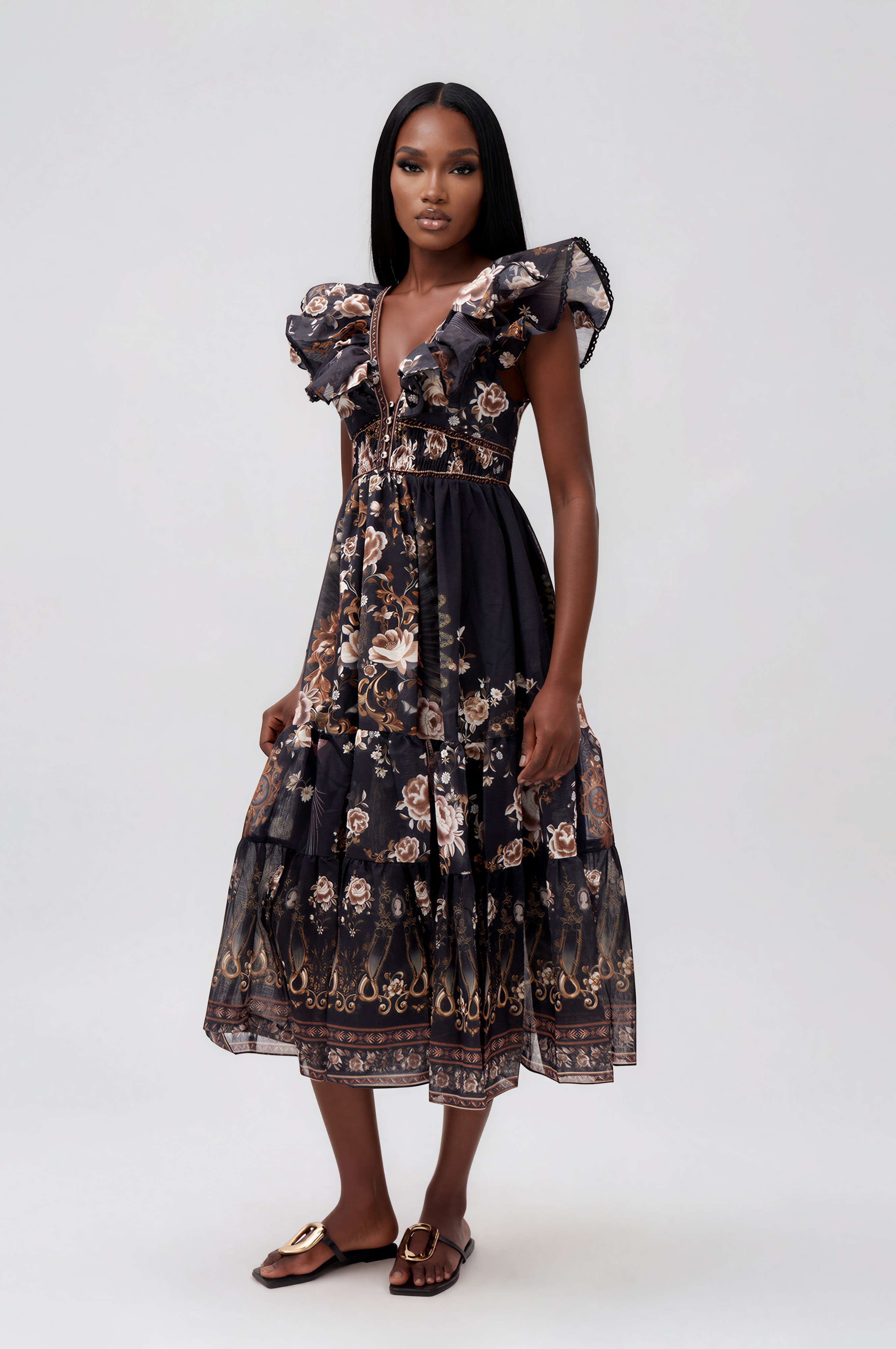 Ilkhom Plunge Floral Maxi Dress