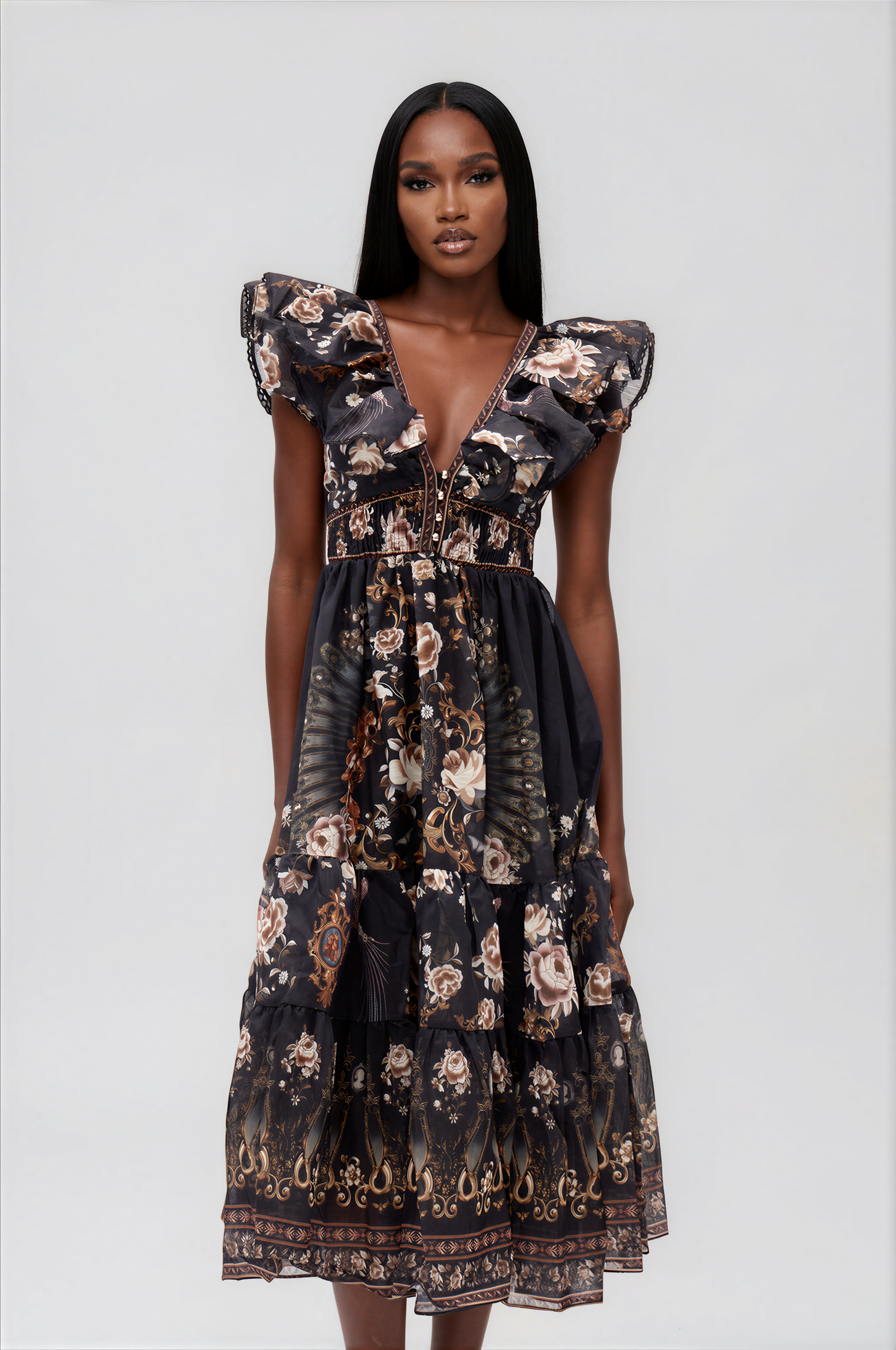 Ilkhom Plunge Floral Maxi Dress