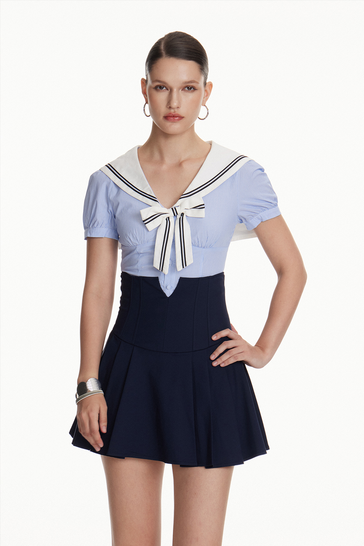 Ilkin Stripe Ruffle Skirt Set