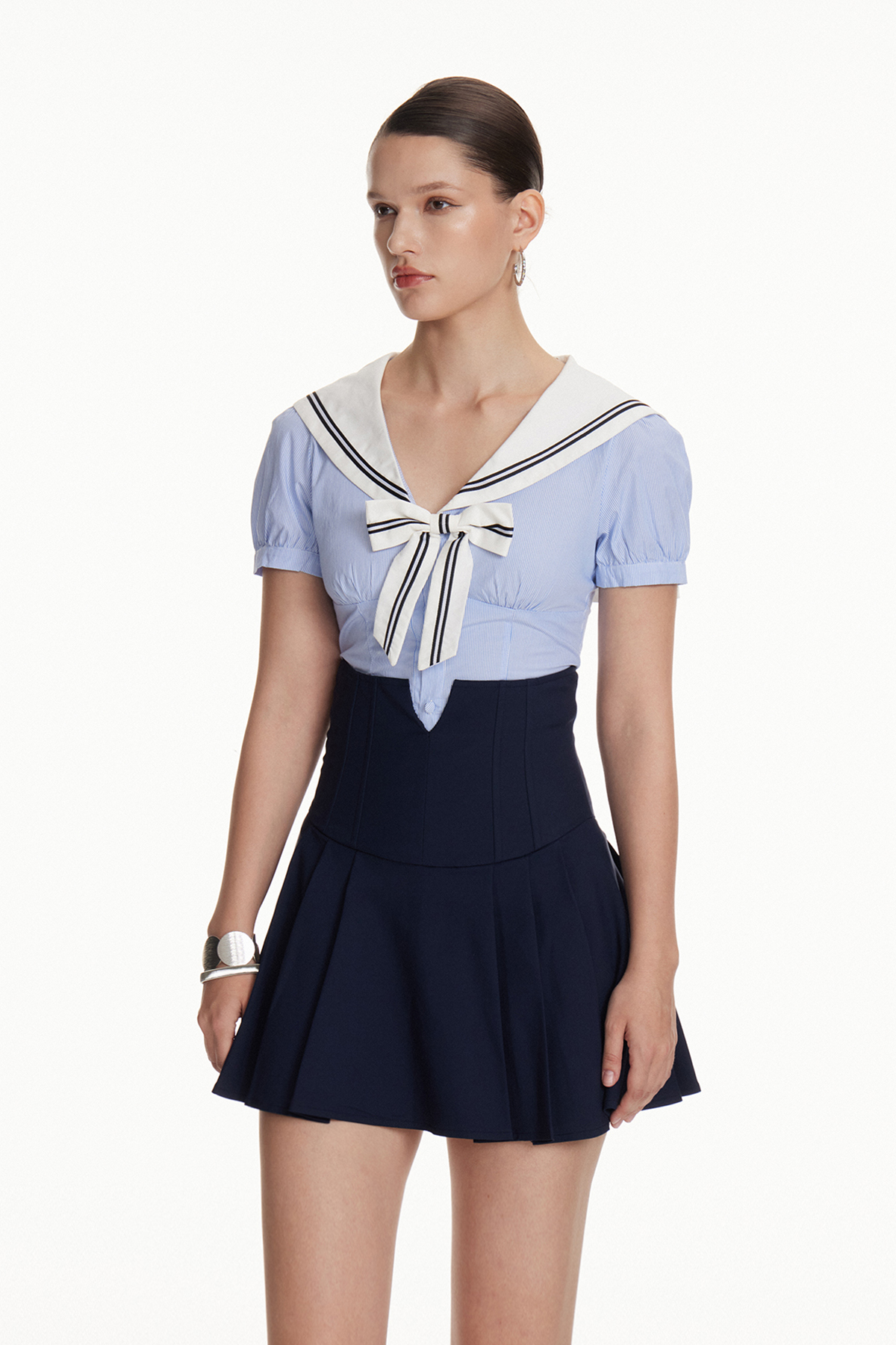 Ilkin Stripe Ruffle Skirt Set