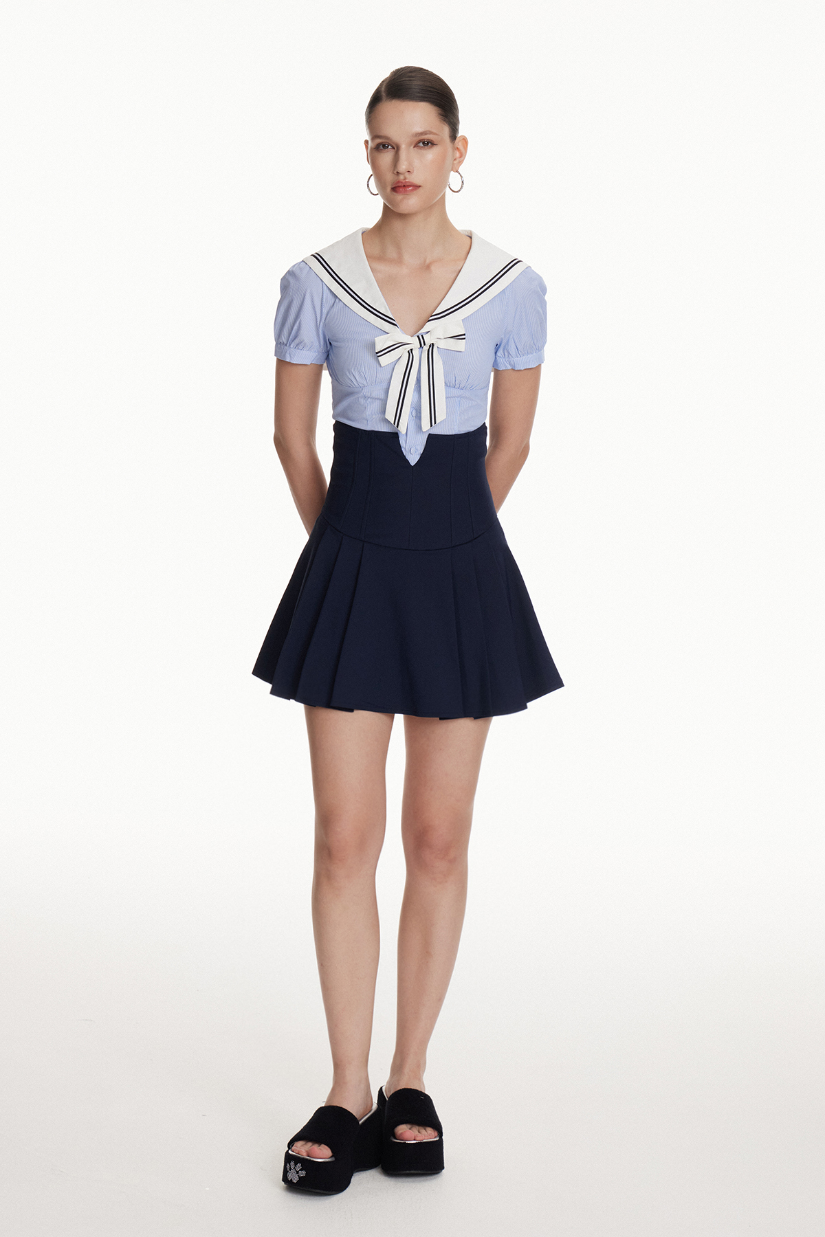 Ilkin Stripe Ruffle Skirt Set