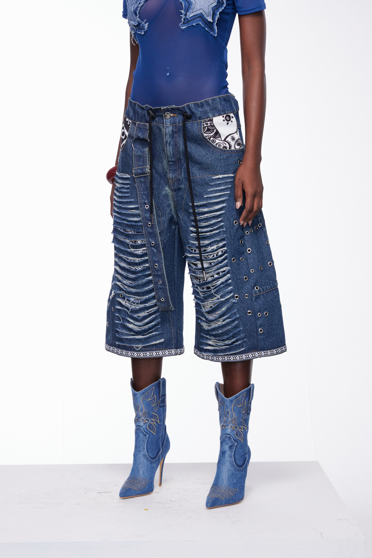 Ilmar Ripped Print Capri Jeans