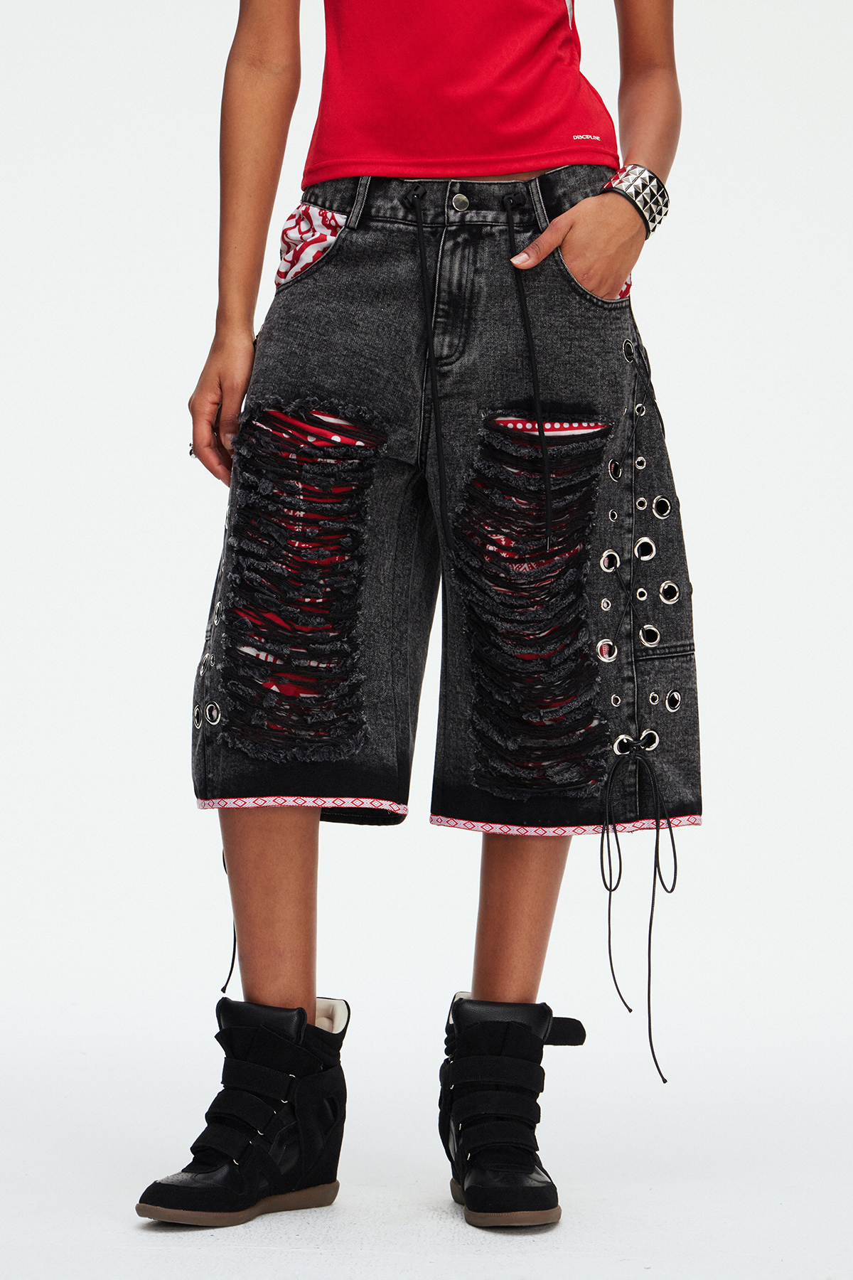Ilmar Ripped Print Capri Jeans In Grey