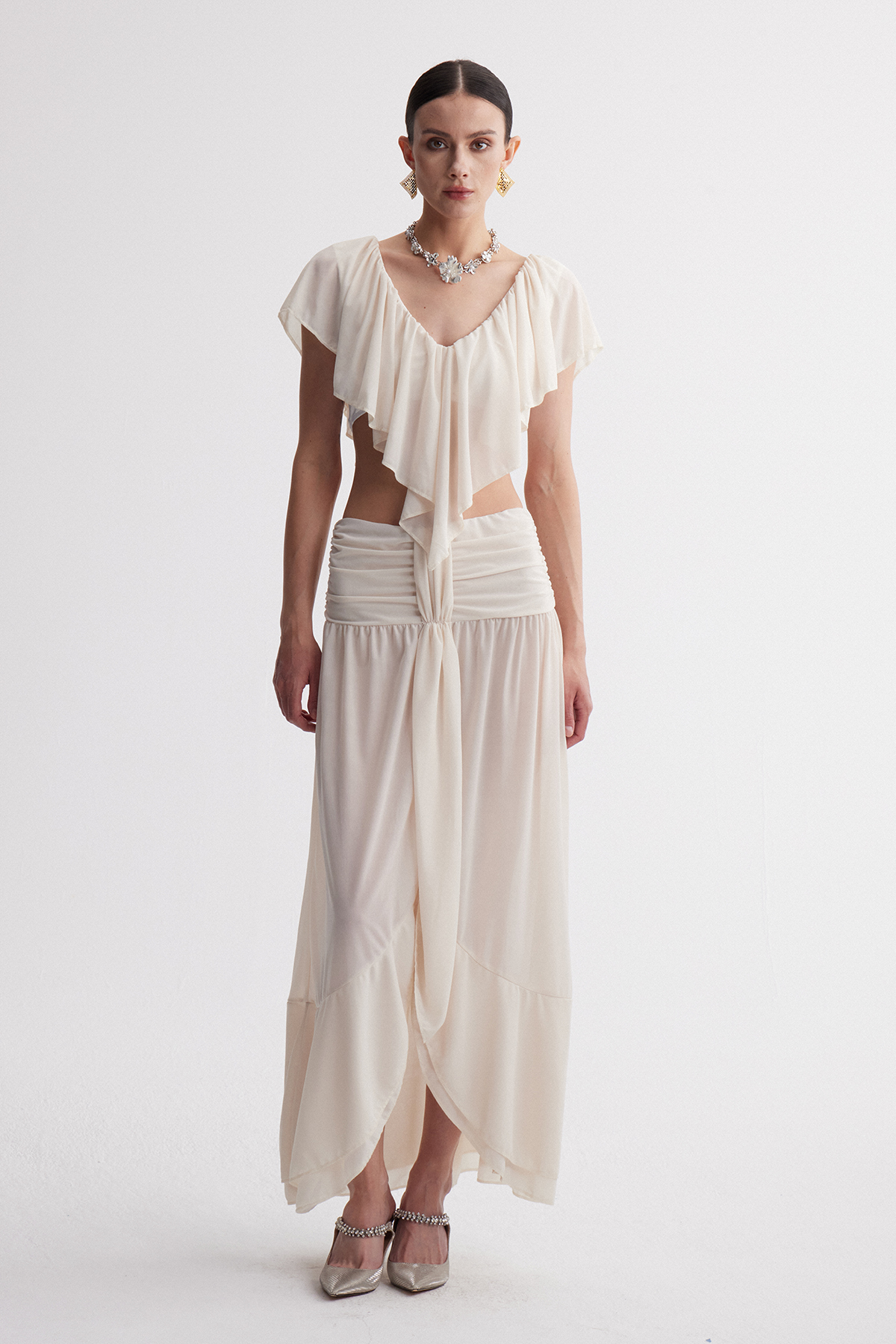 Ilme Ruffle Mesh Skirt Set