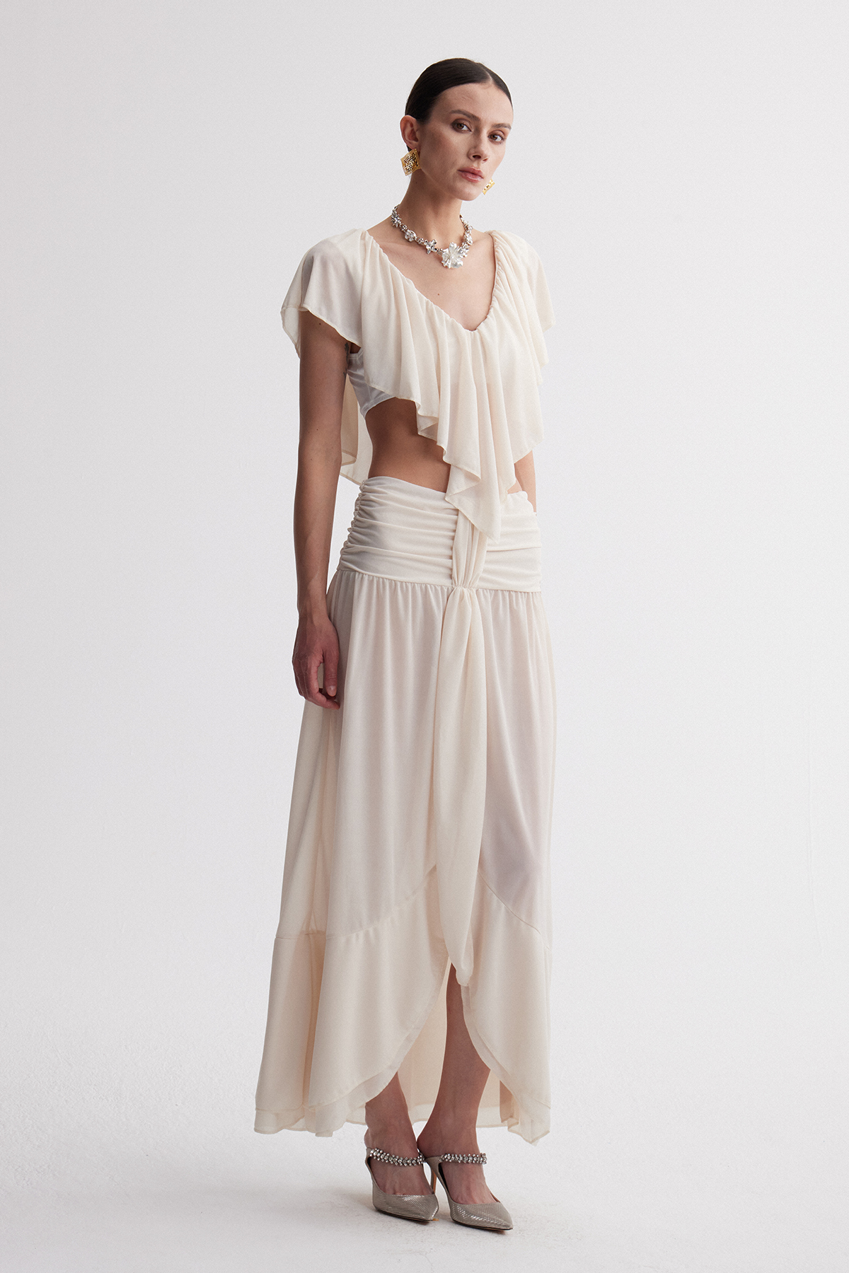 Ilme Ruffle Mesh Skirt Set
