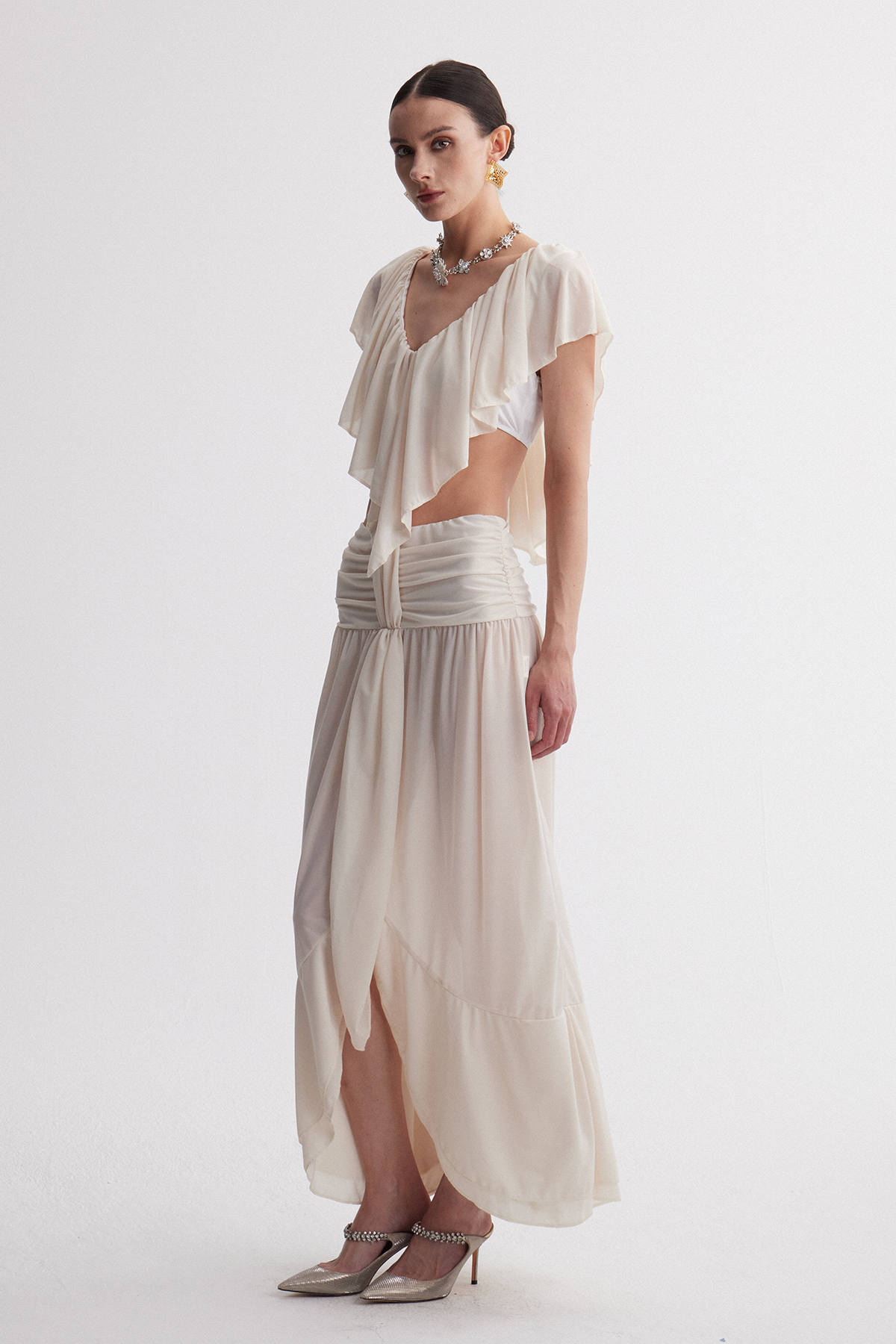 Ilme Ruffle Mesh Skirt Set
