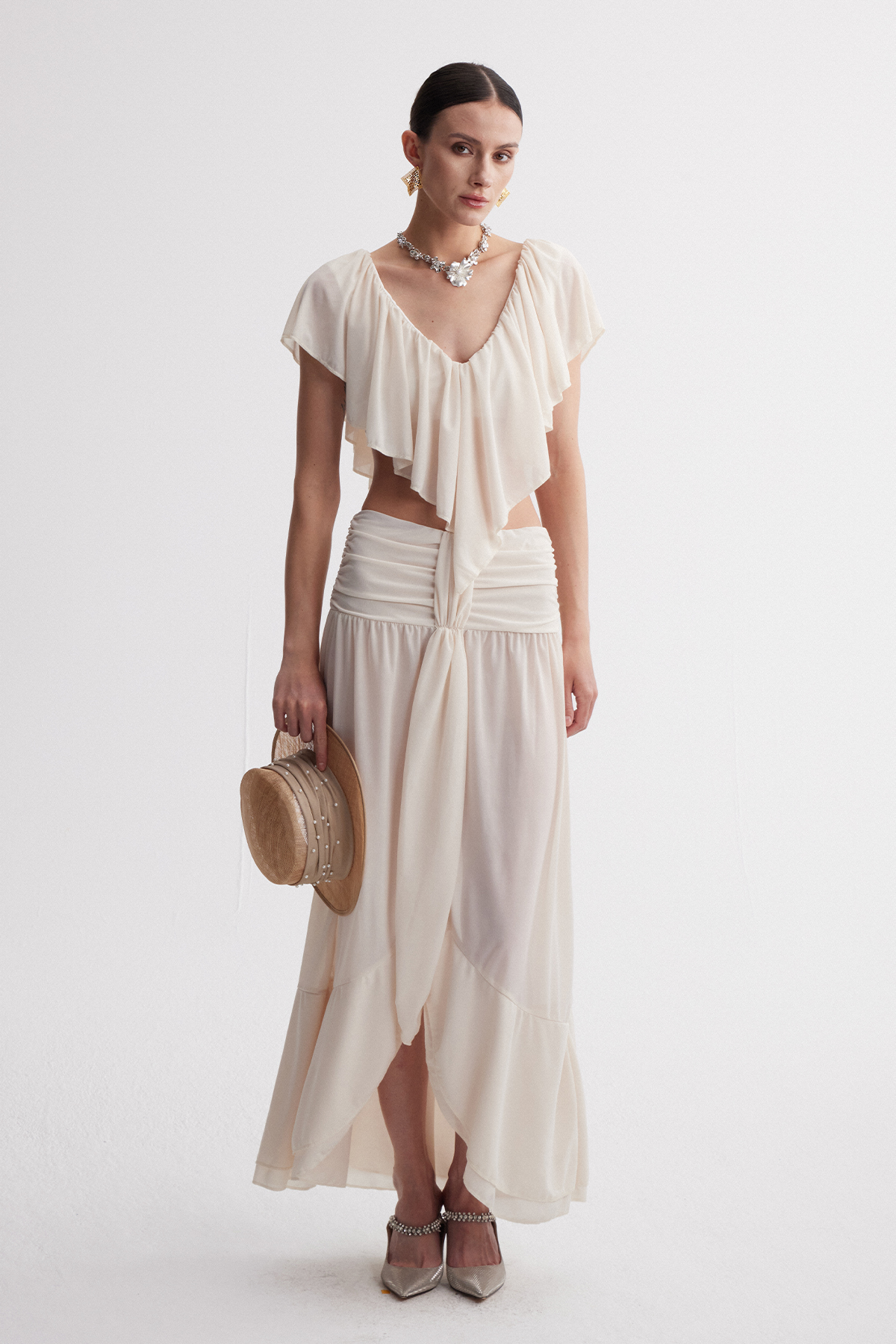 Ilme Ruffle Mesh Skirt Set