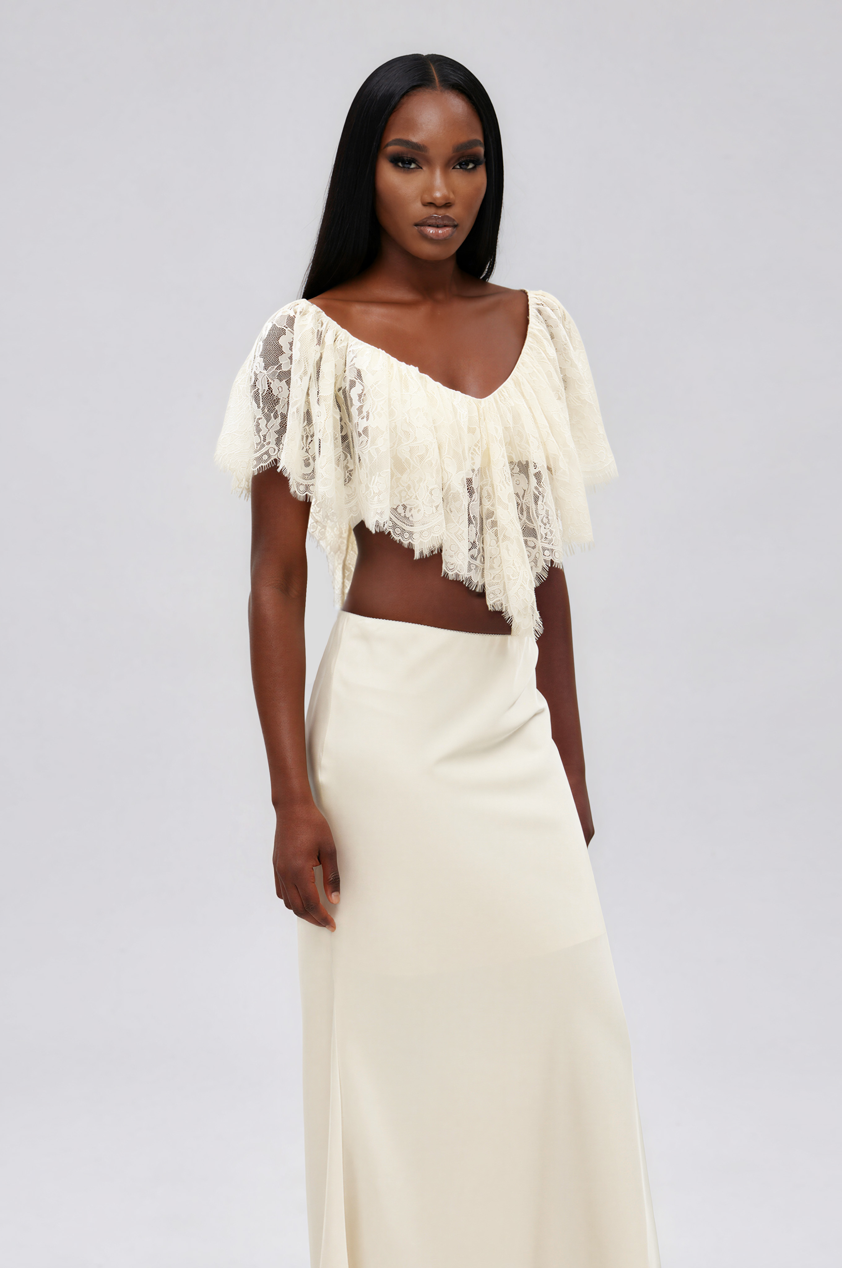 Ilme V Neck Lace Ruffle Top