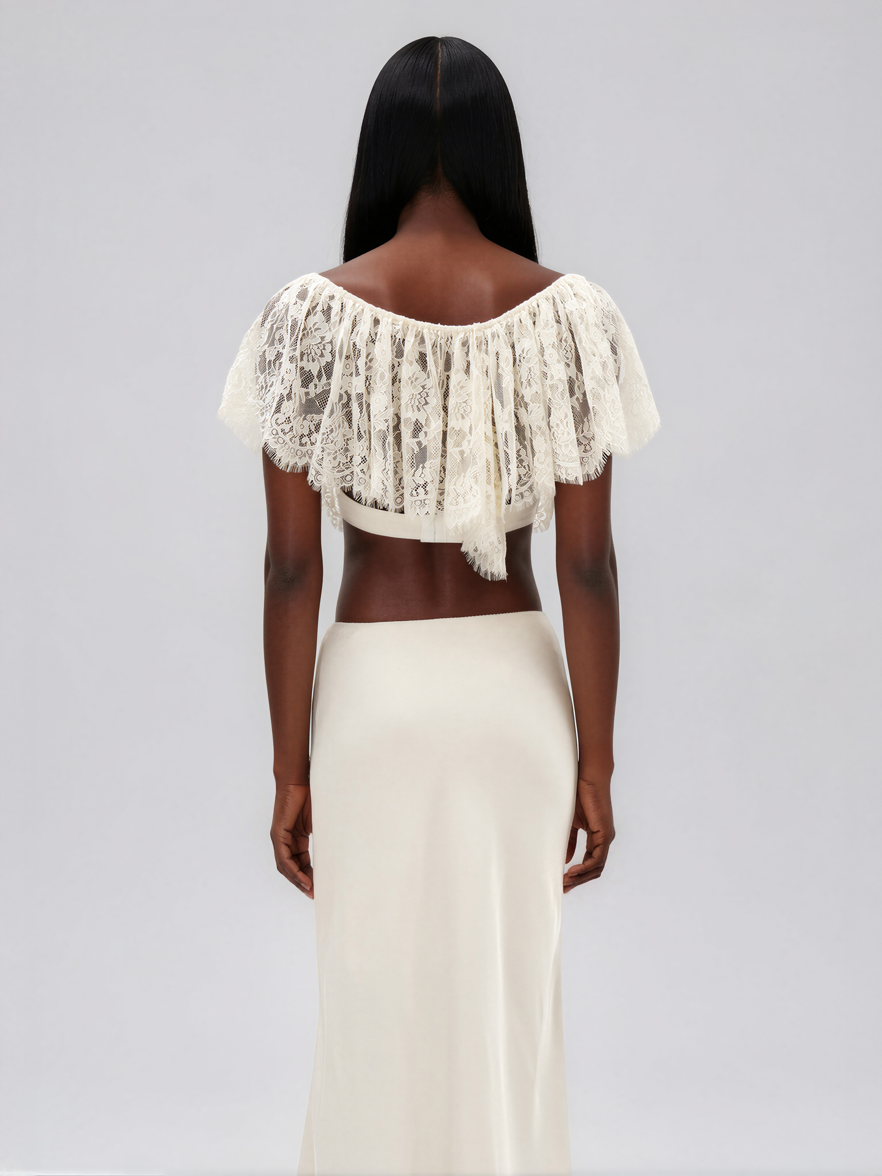 Ilme V Neck Lace Ruffle Top