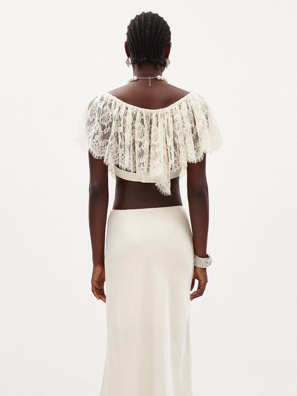 Ilme V Neck Lace Ruffle Top