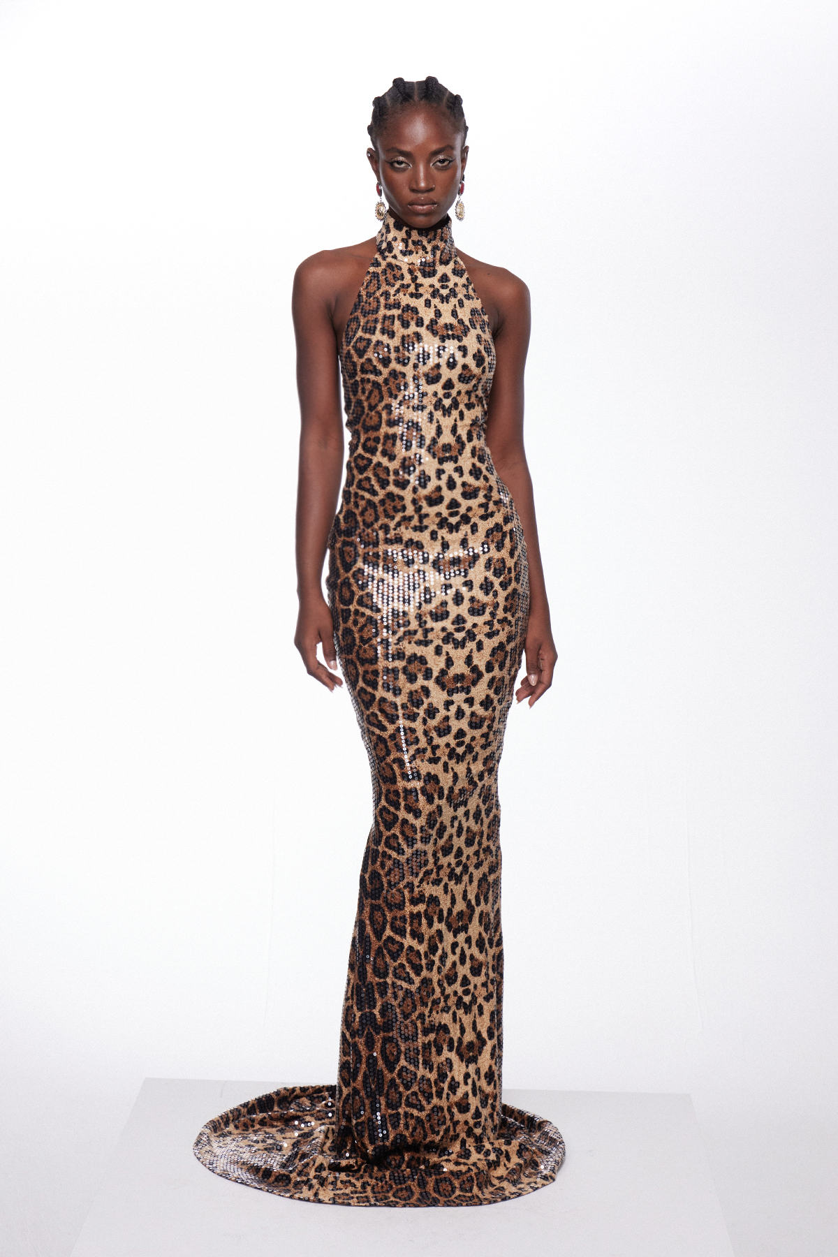 Ilnur Halter Neck Sequin Leopard Maxi Dress