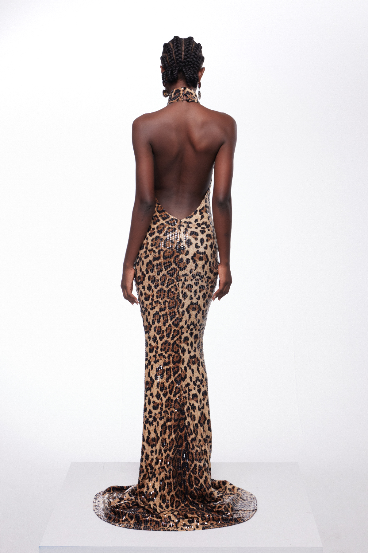 Ilnur Halter Neck Sequin Leopard Maxi Dress