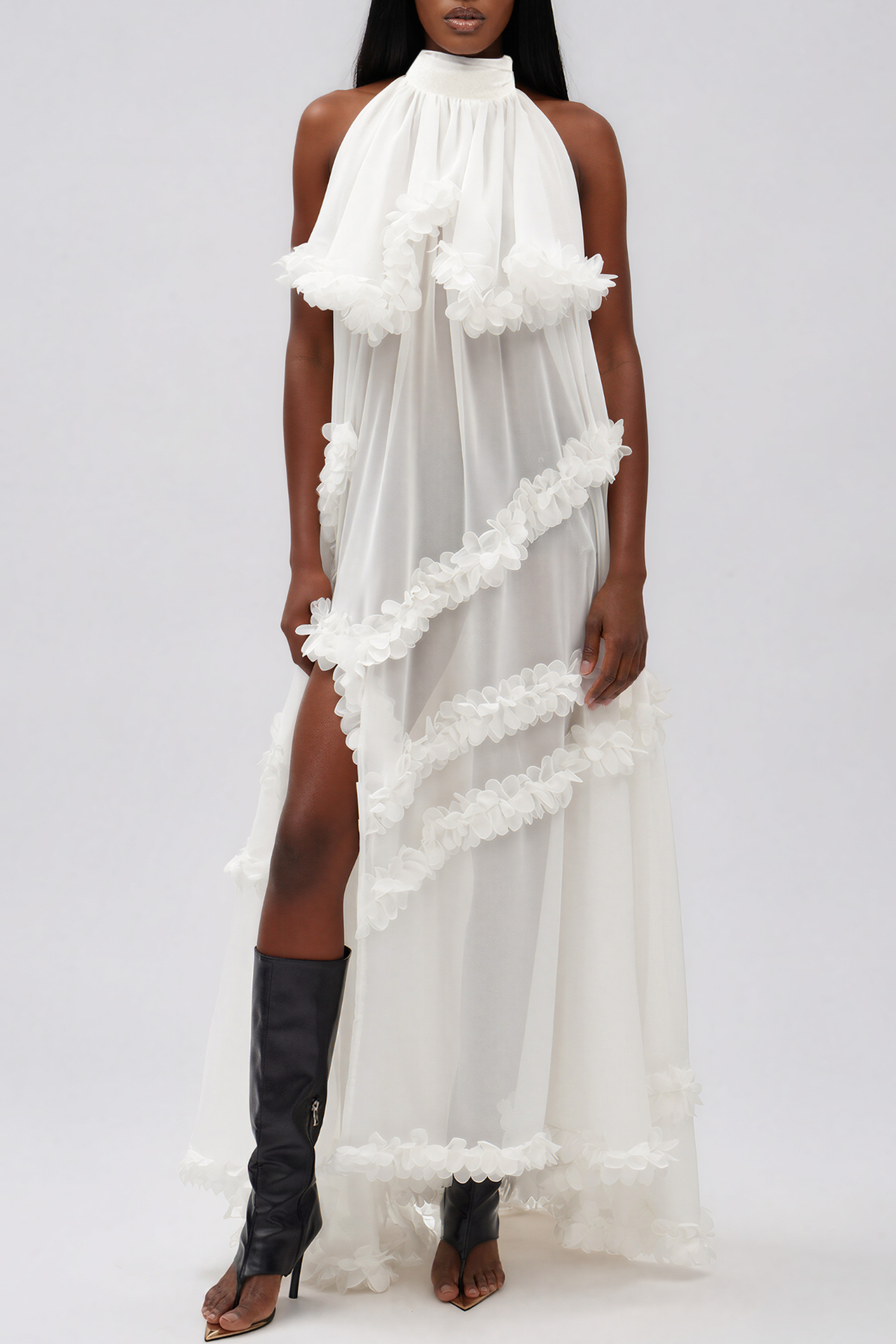 Ilqar Halter Neck Flower Split Maxi Dress