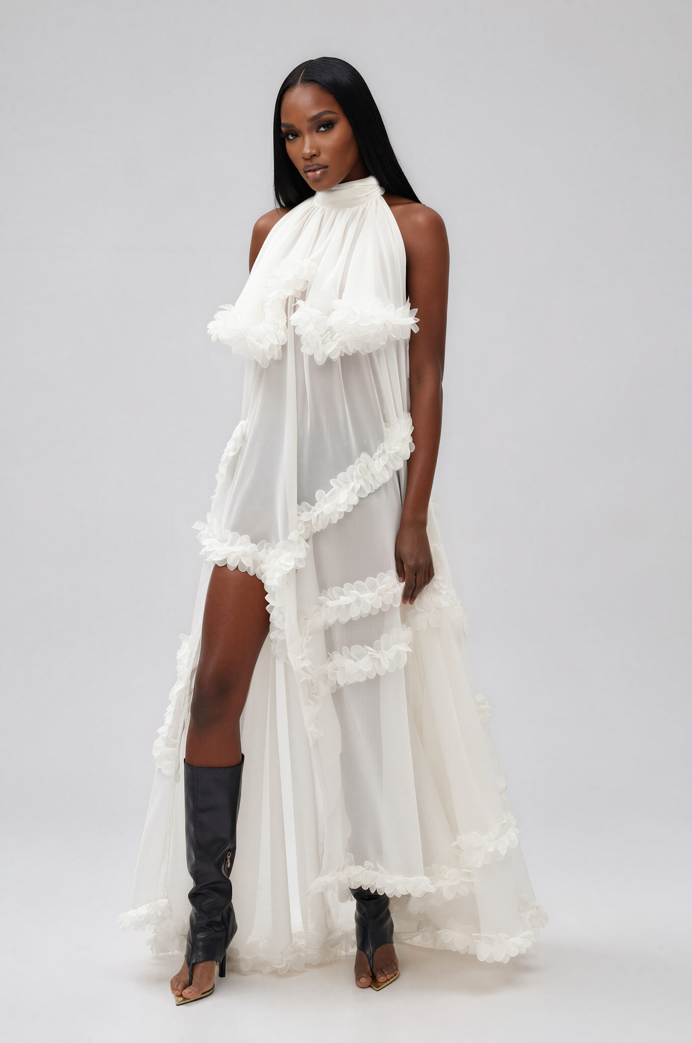 Ilqar Halter Neck Flower Split Maxi Dress