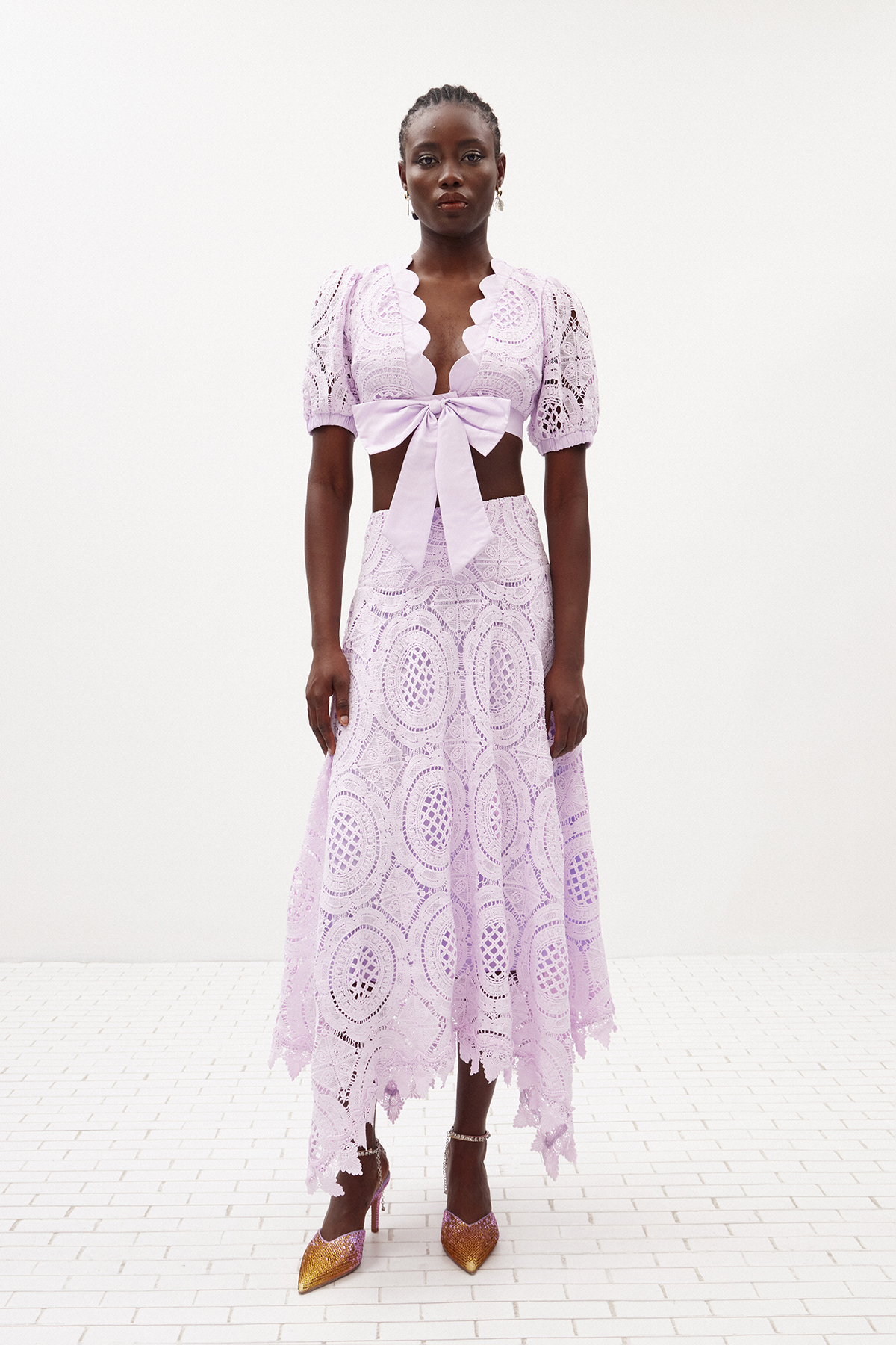 Ilshat Plunge Bow Lace Skirt Set