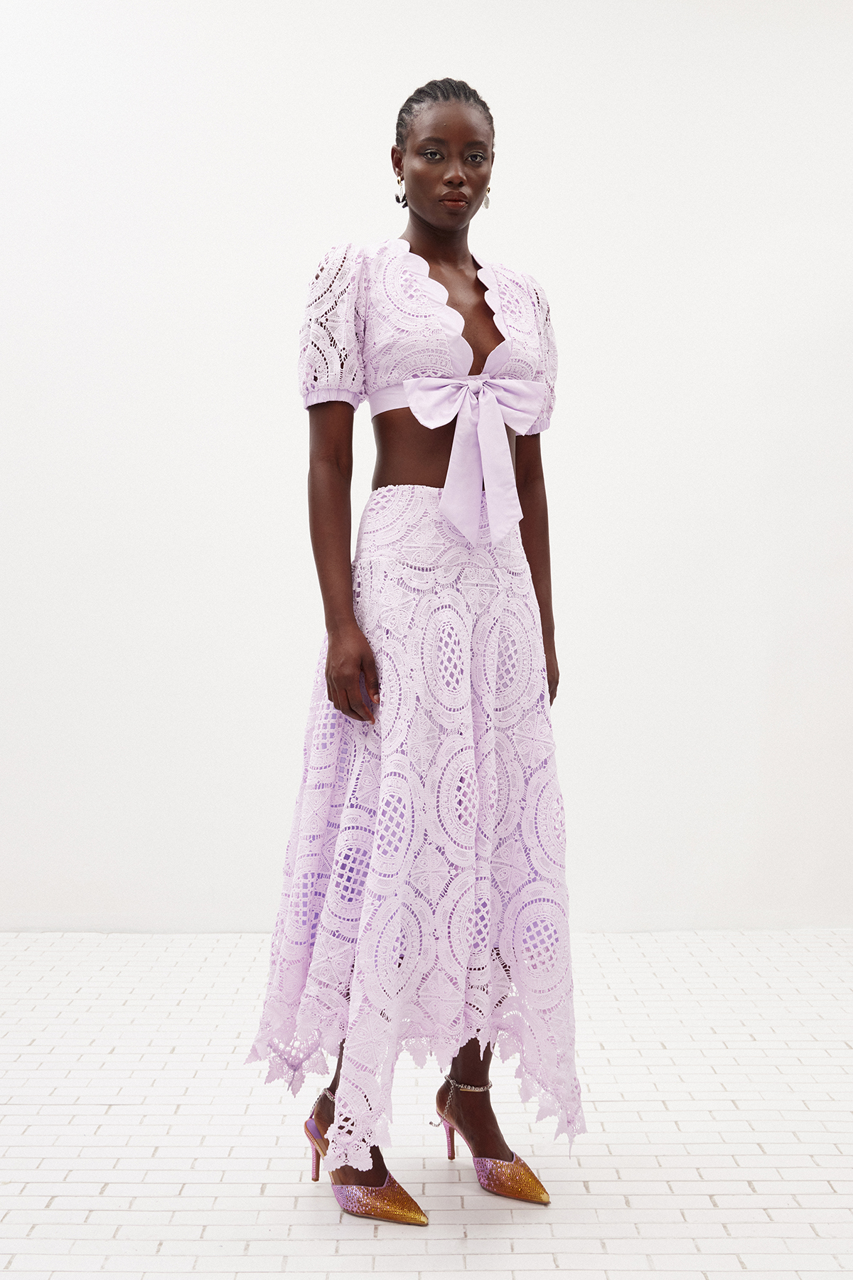 Ilshat Plunge Bow Lace Skirt Set