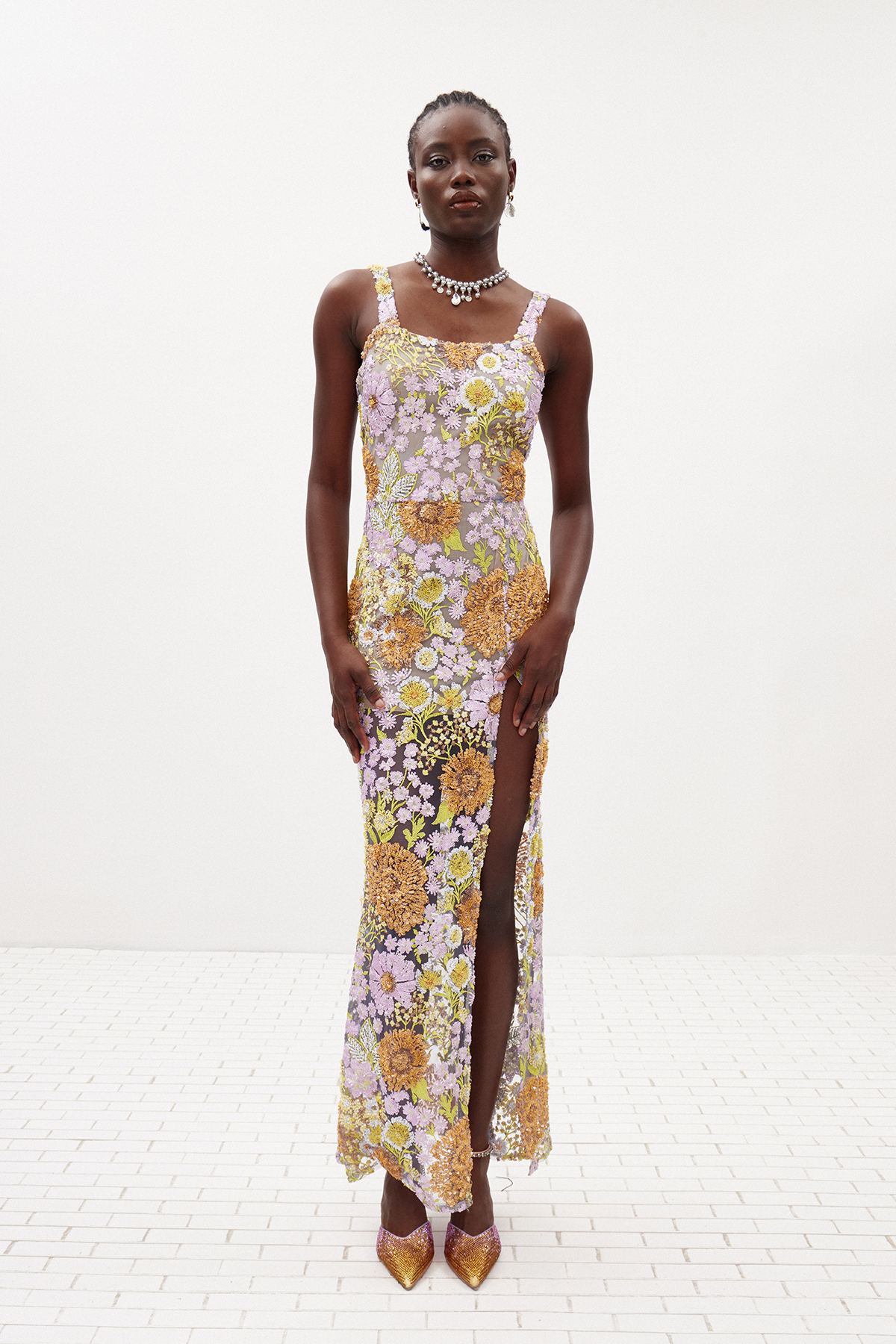 Ilta Sequin Split Floral Maxi Dress