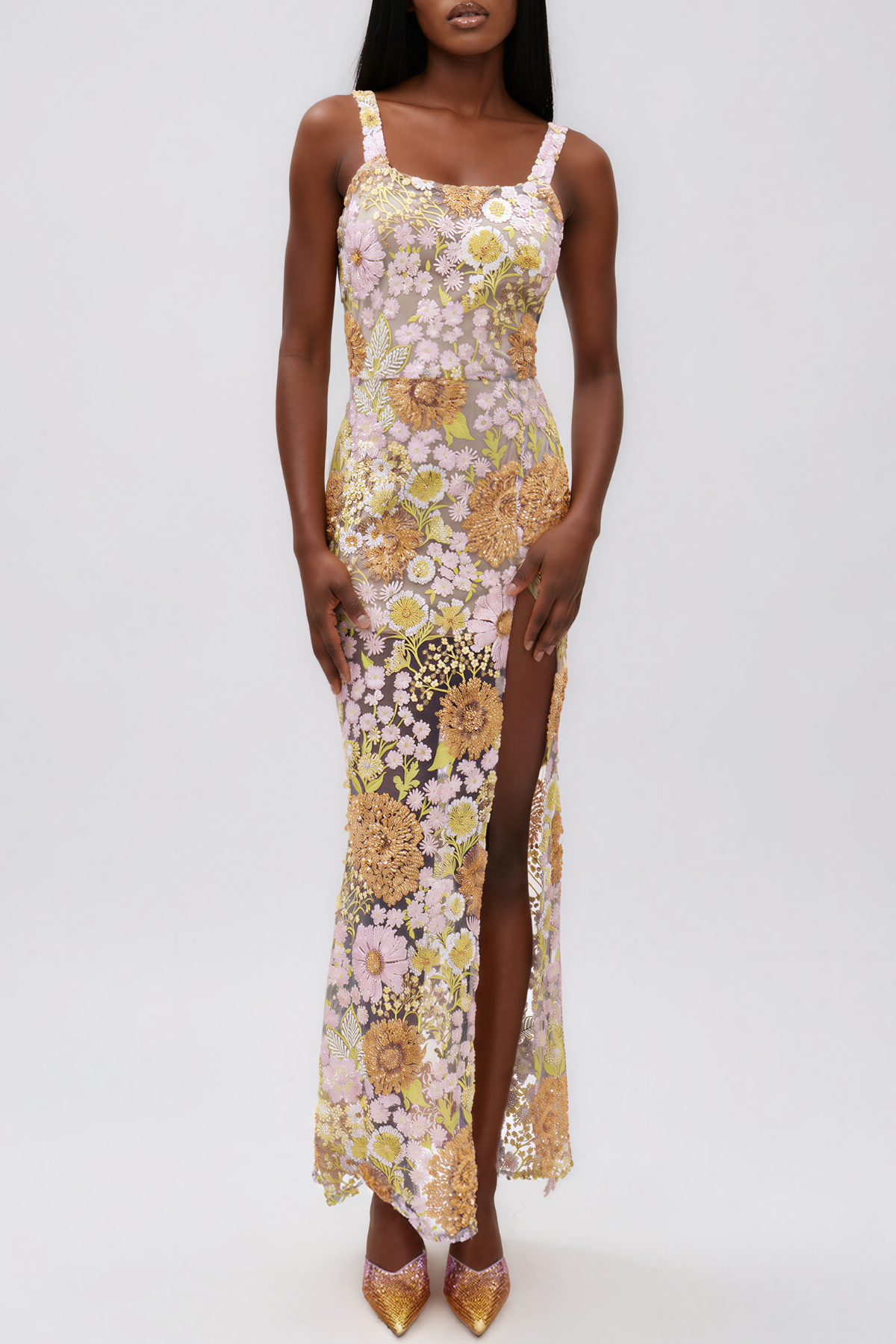 Ilta Sequin Split Floral Maxi Dress