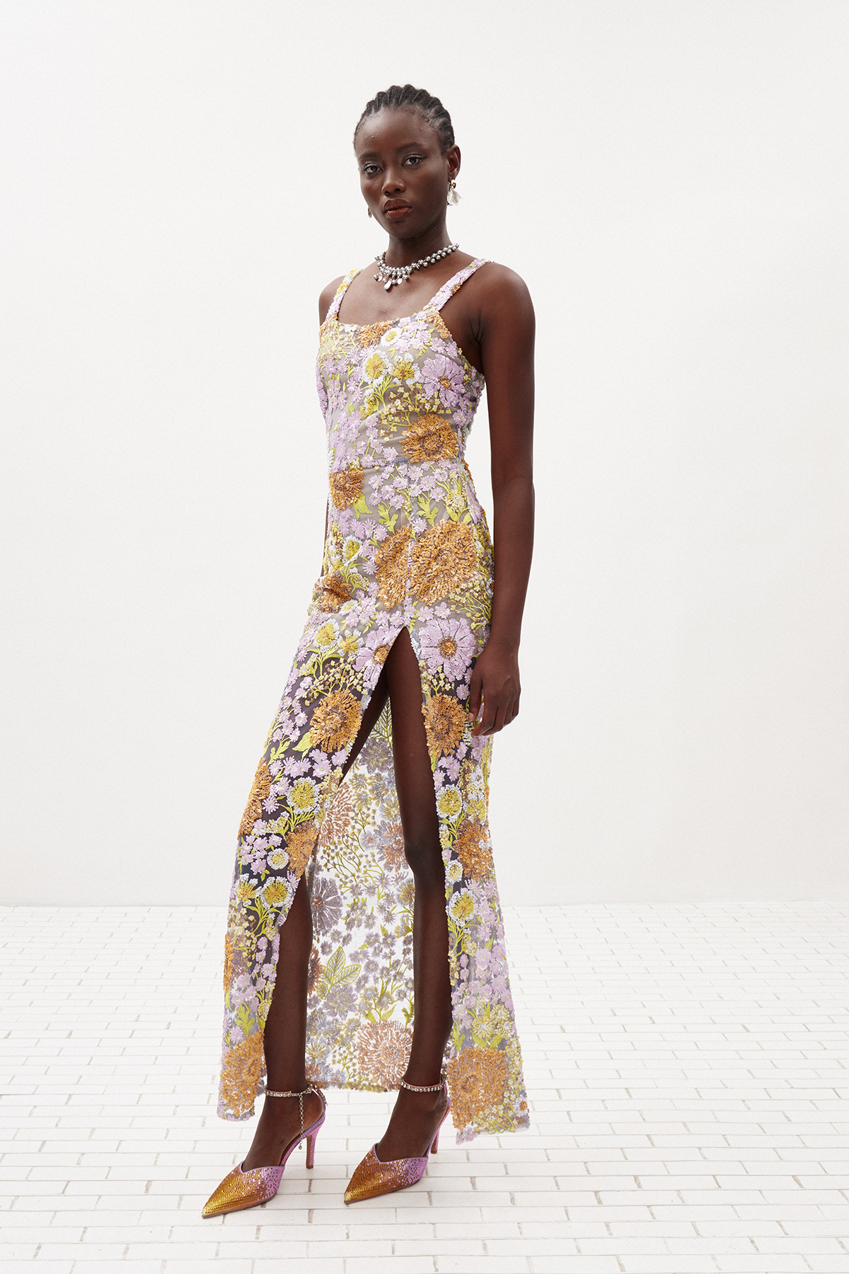 Ilta Sequin Split Floral Maxi Dress