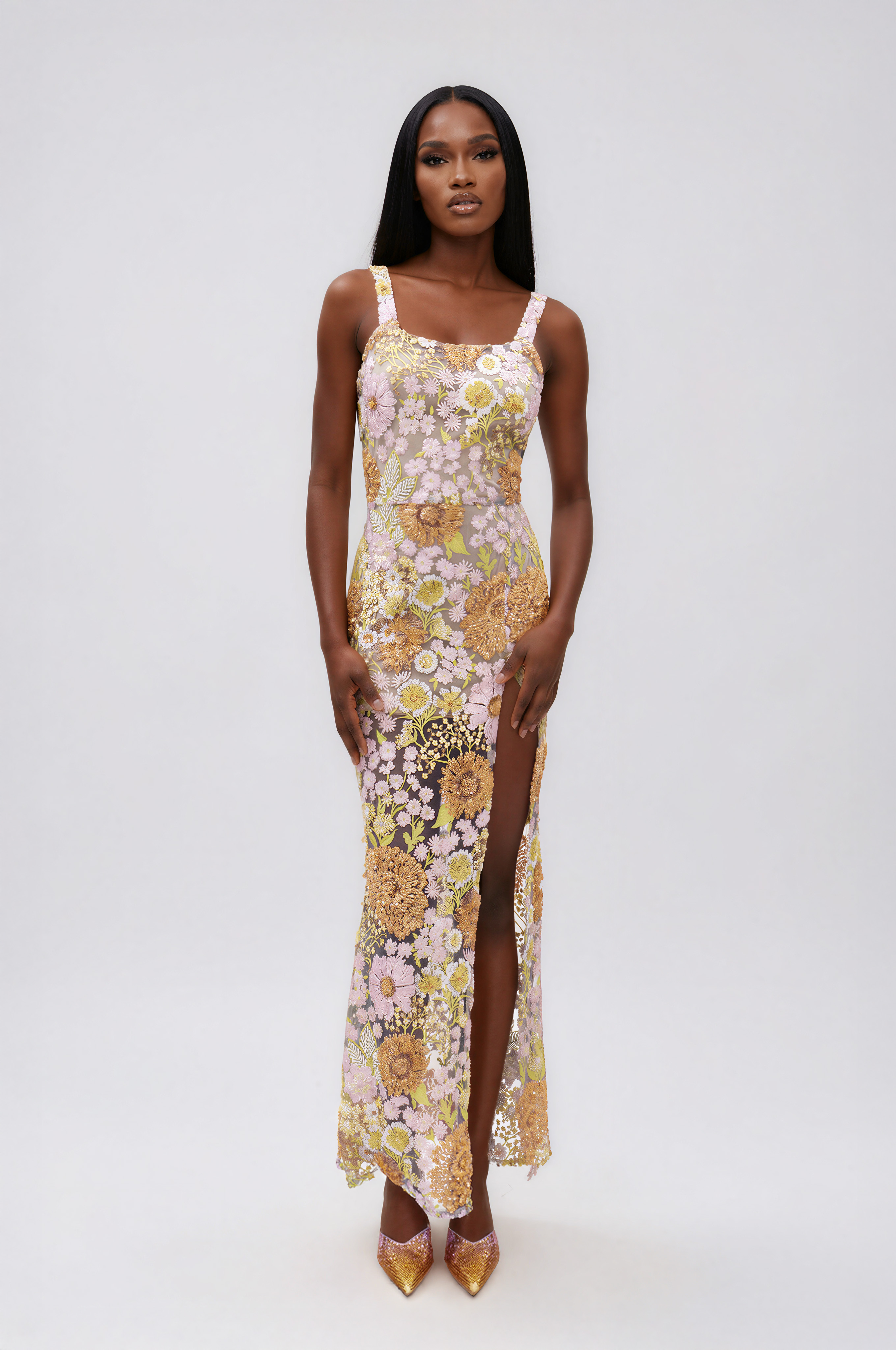 Ilta Sequin Split Floral Maxi Dress