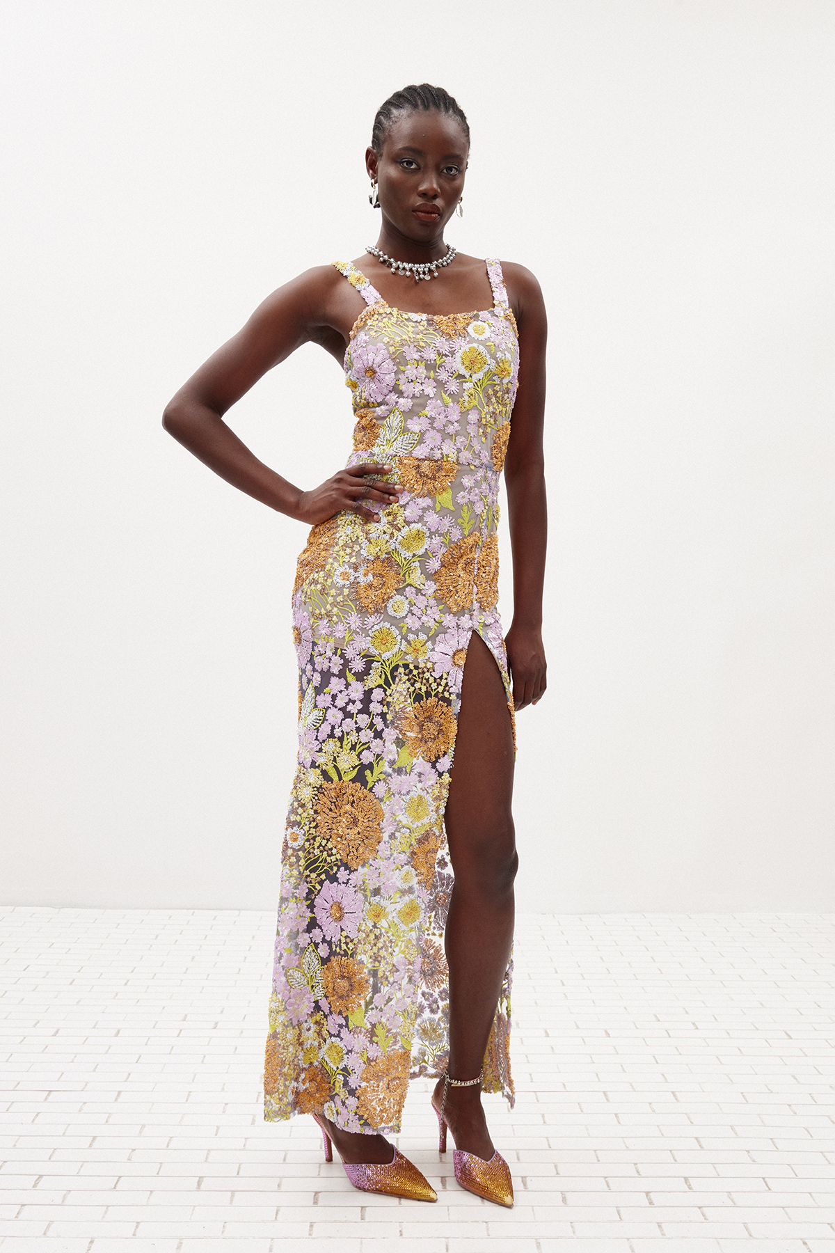 Ilta Sequin Split Floral Maxi Dress