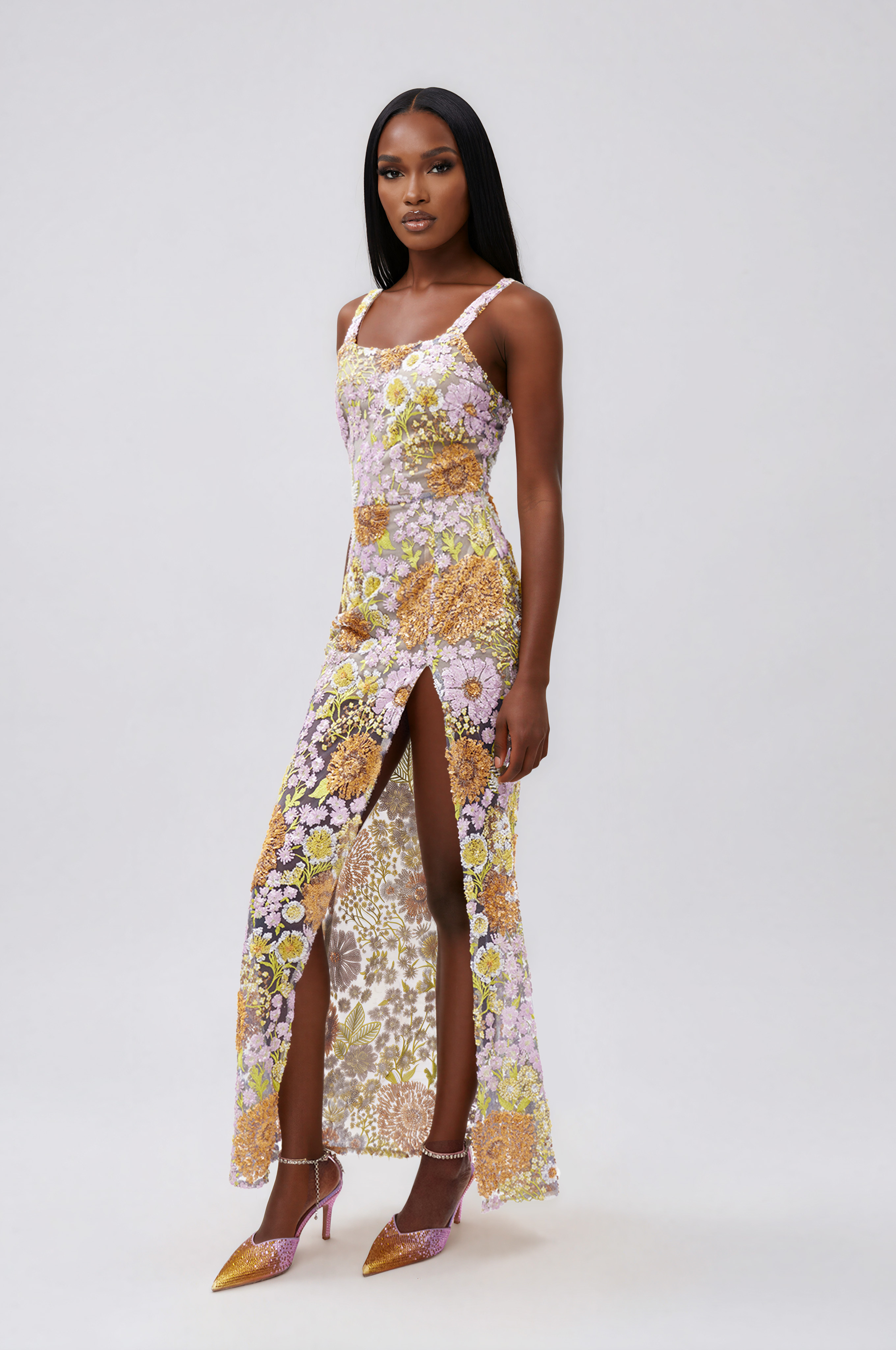 Ilta Sequin Split Floral Maxi Dress