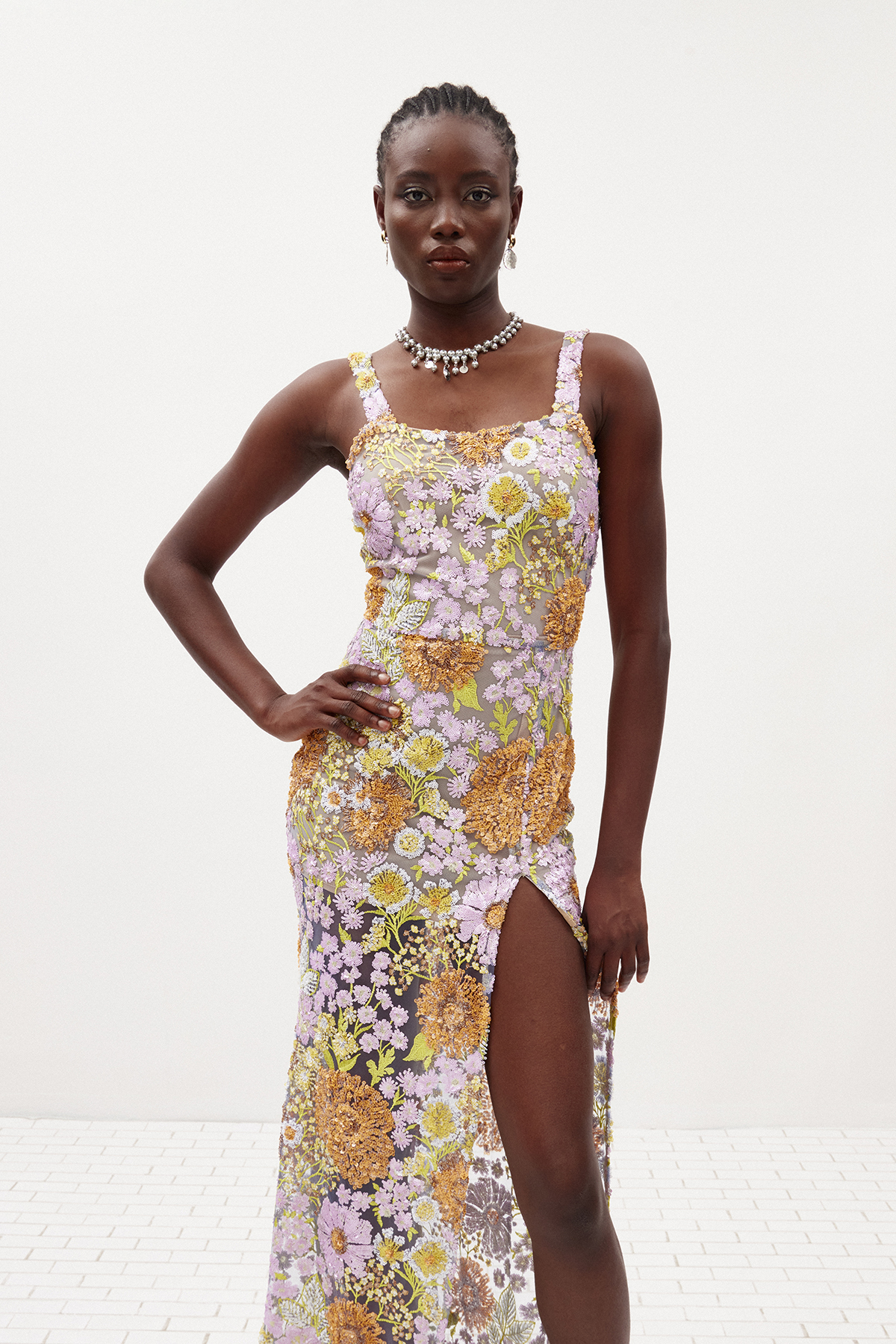 Ilta Sequin Split Floral Maxi Dress