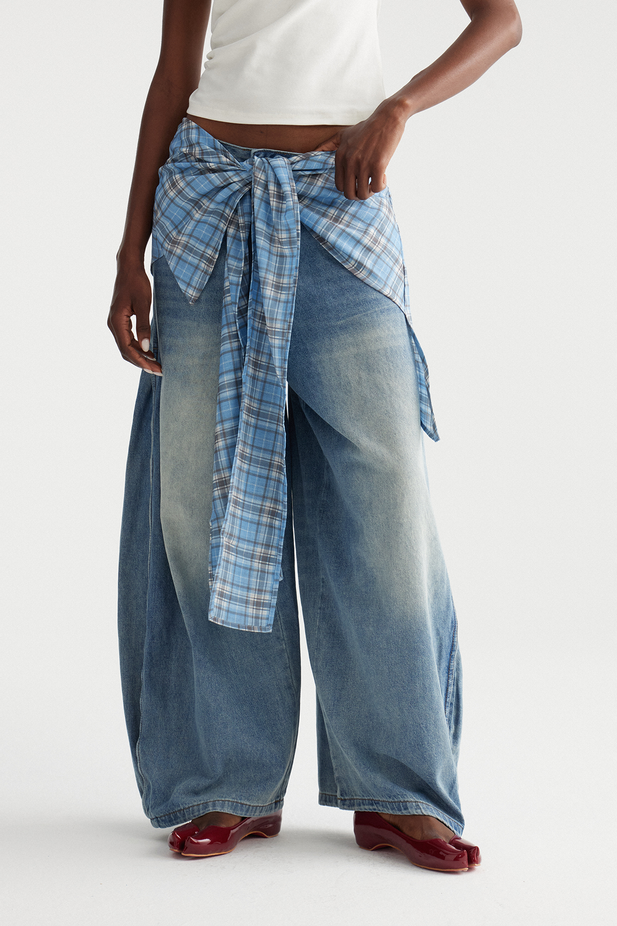Ima Plaid Tie Up Jeans