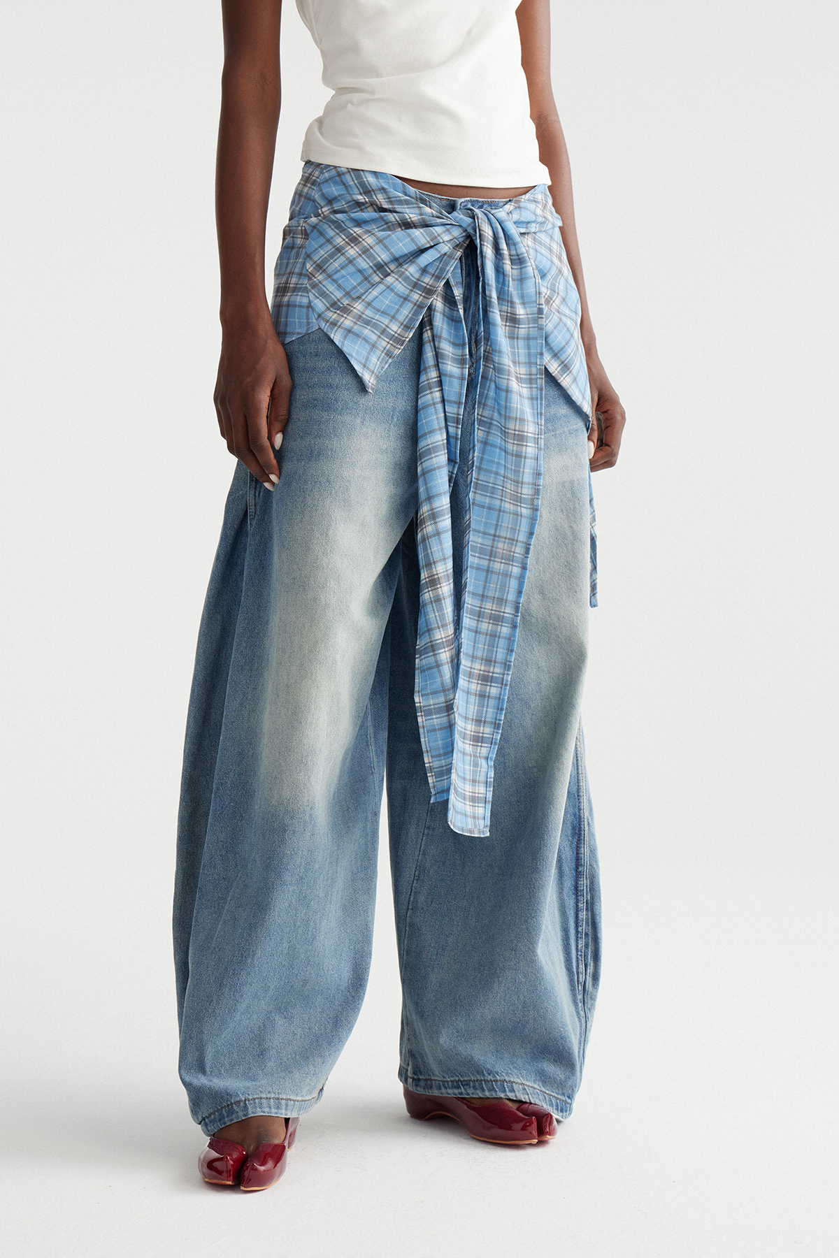 Ima Plaid Tie Up Jeans