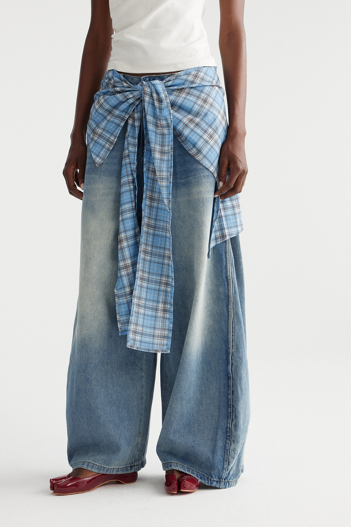 Ima Plaid Tie Up Jeans