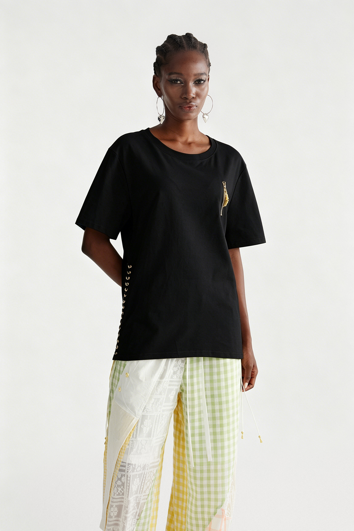 Imaan Lace Up Zipper Top In Black